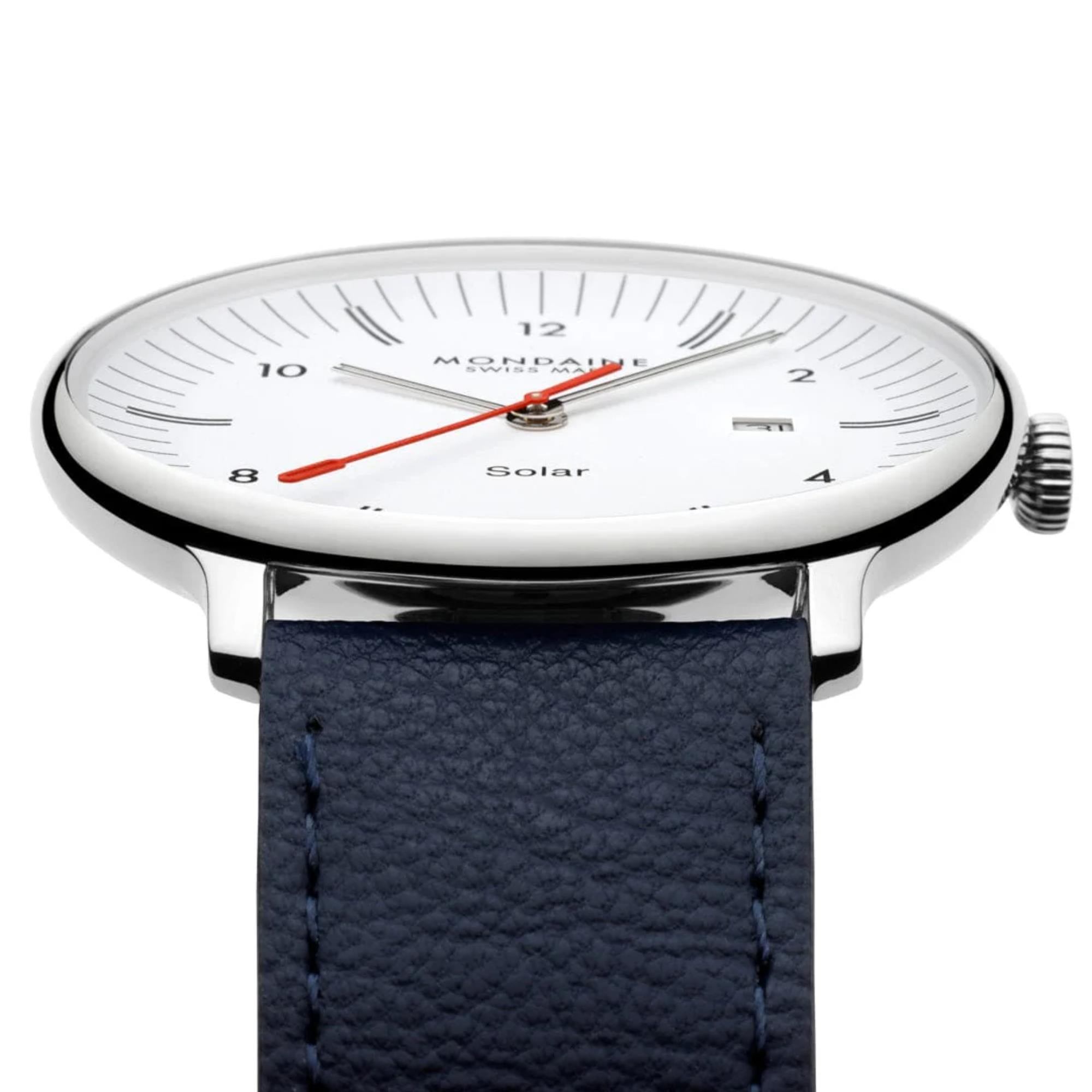 Mondaine Doppio Solar White Dial Leather Strap Men's Watch MLE.41910.LDV