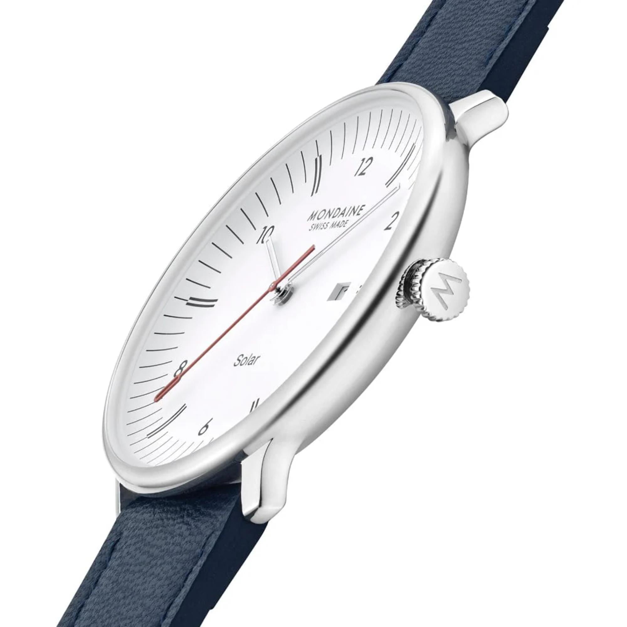 Mondaine Doppio Solar White Dial Leather Strap Men's Watch MLE.41910.LDV