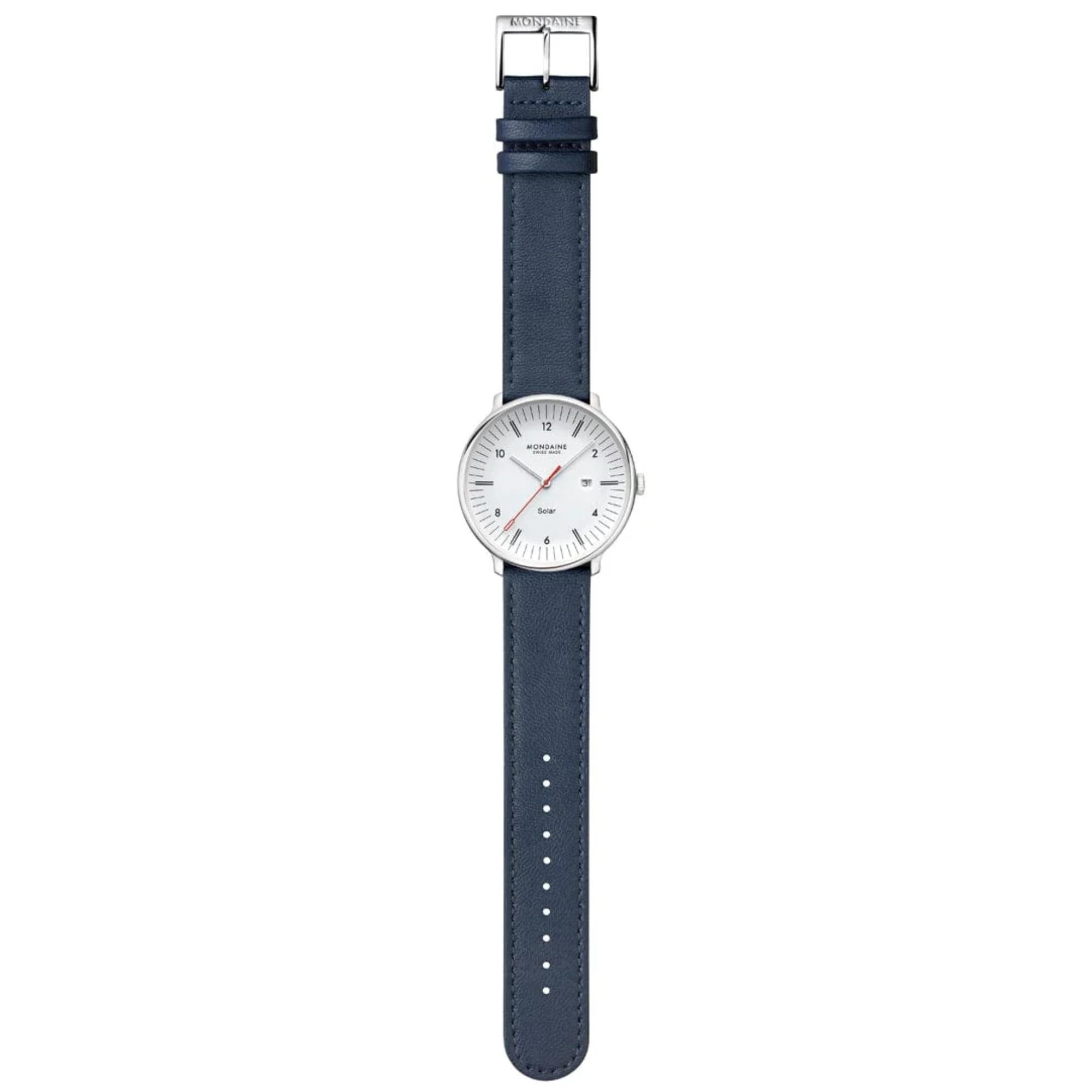 Mondaine Doppio Solar White Dial Leather Strap Men's Watch MLE.41910.LDV