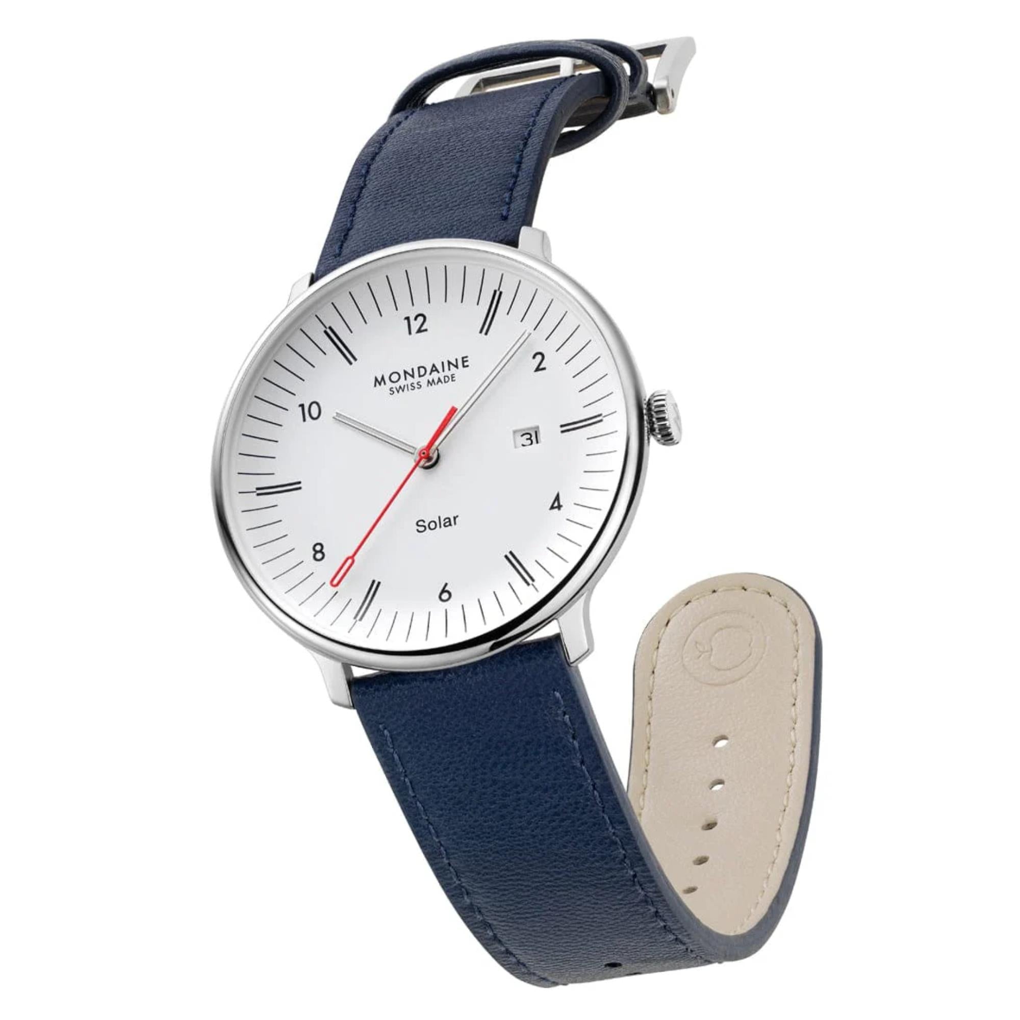 Mondaine Doppio Solar White Dial Leather Strap Men's Watch MLE.41910.LDV