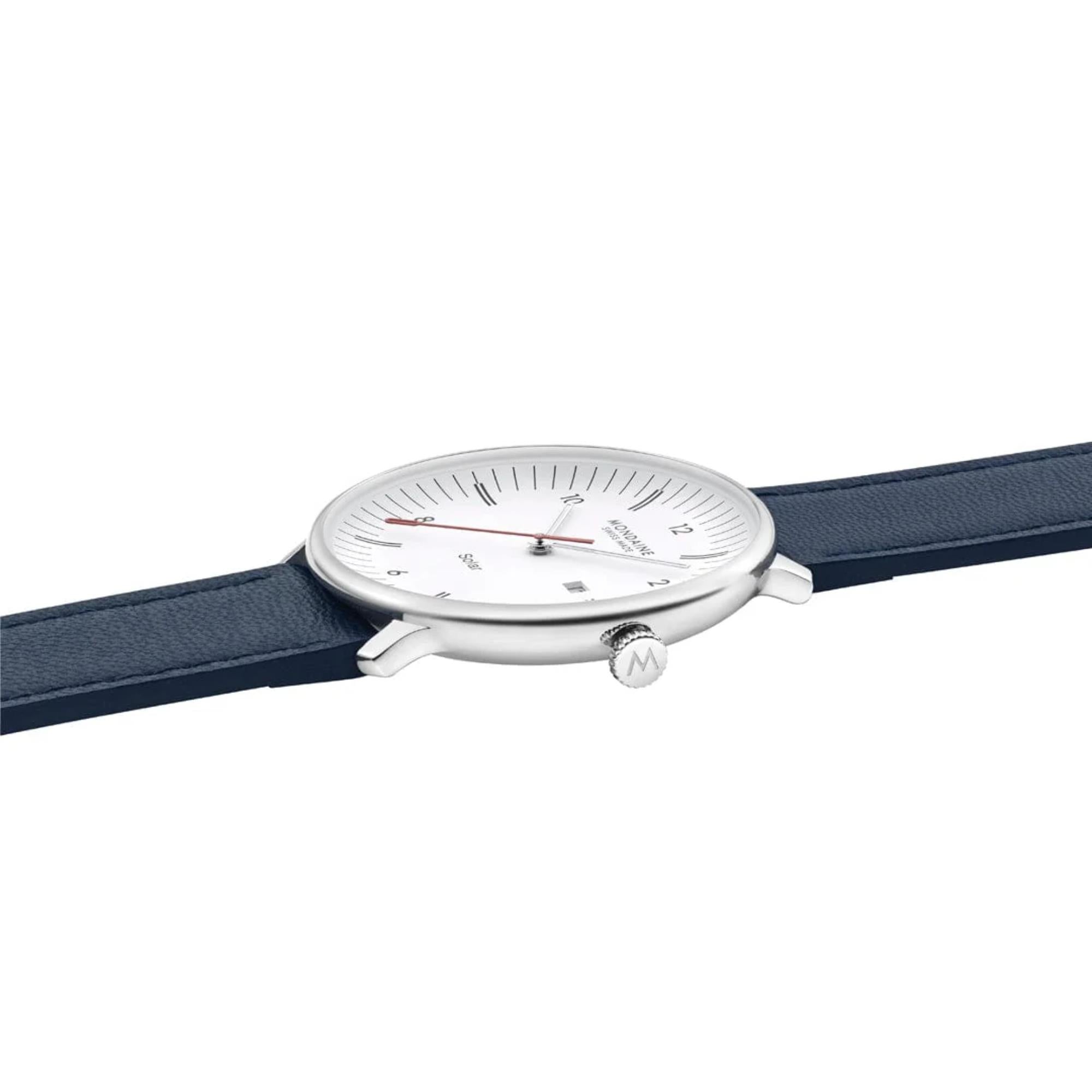 Mondaine Doppio Solar White Dial Leather Strap Men's Watch MLE.41910.LDV