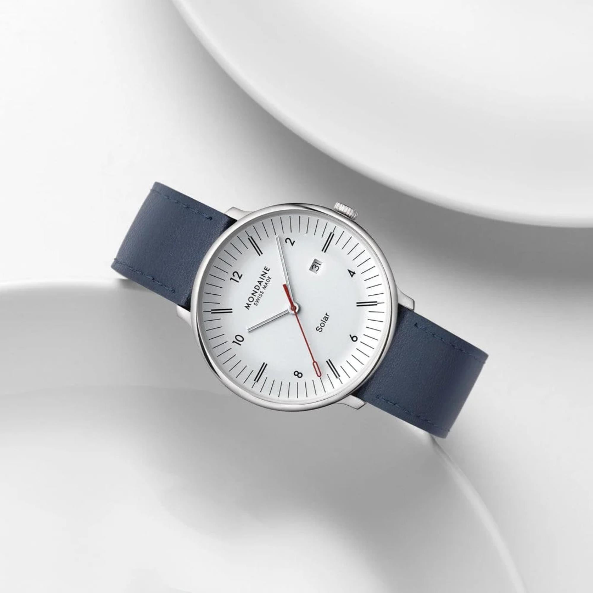 Mondaine Doppio Solar White Dial Leather Strap Men's Watch MLE.41910.LDV