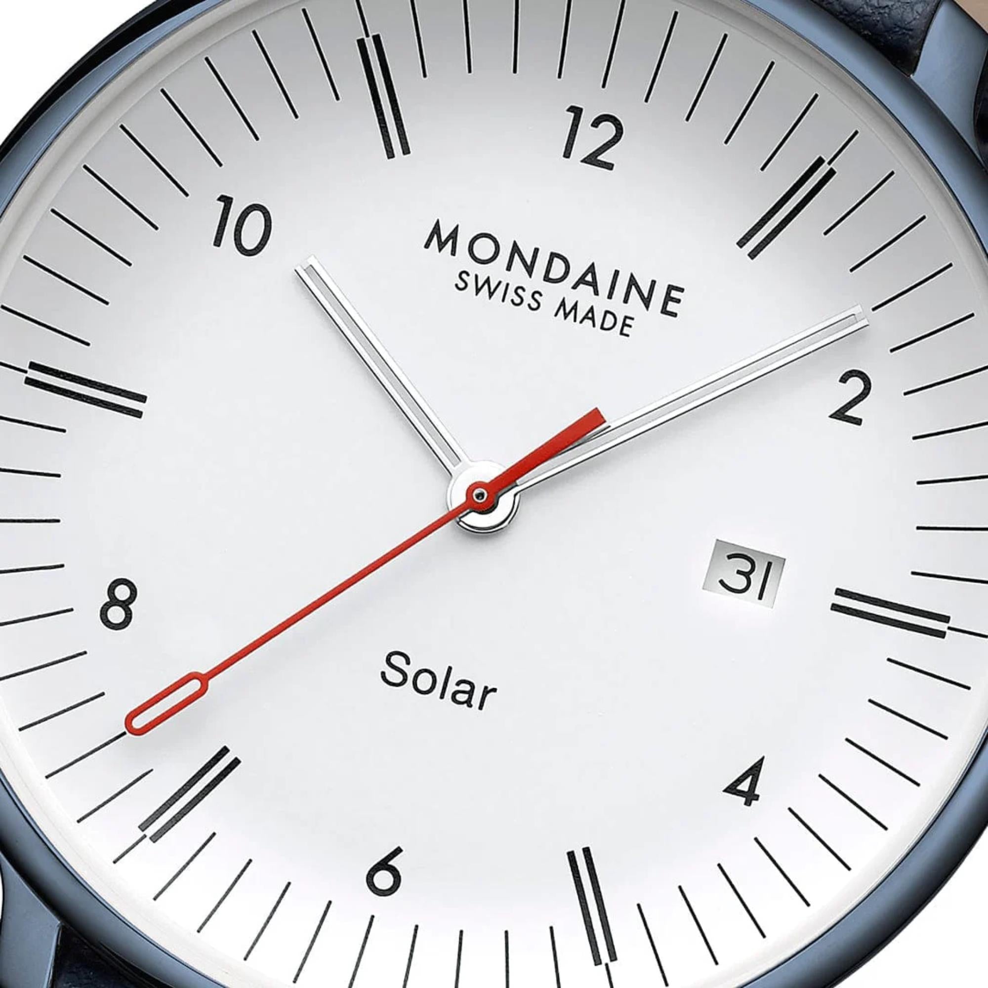 Mondaine Doppio Solar White Dial Leather Strap Men's Watch MLE.41910.LQV
