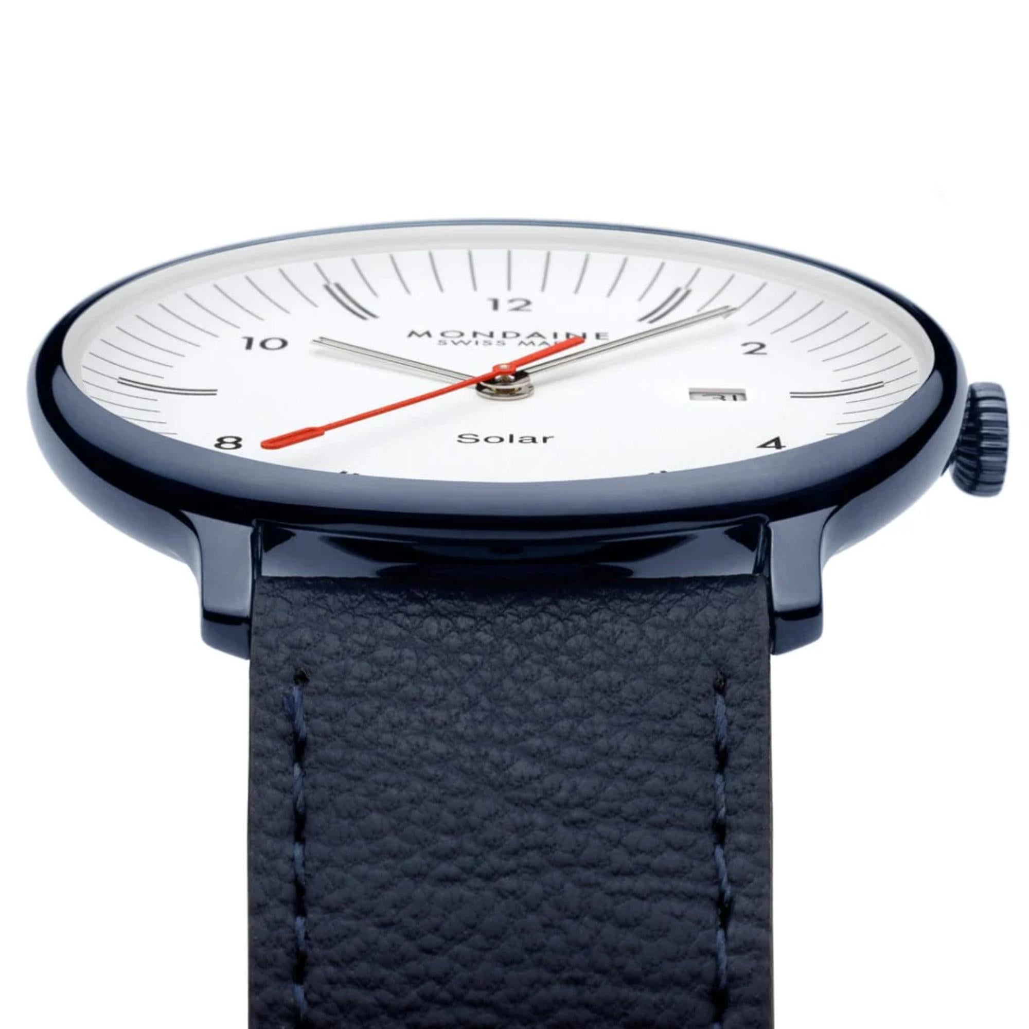 Mondaine Doppio Solar White Dial Leather Strap Men's Watch MLE.41910.LQV