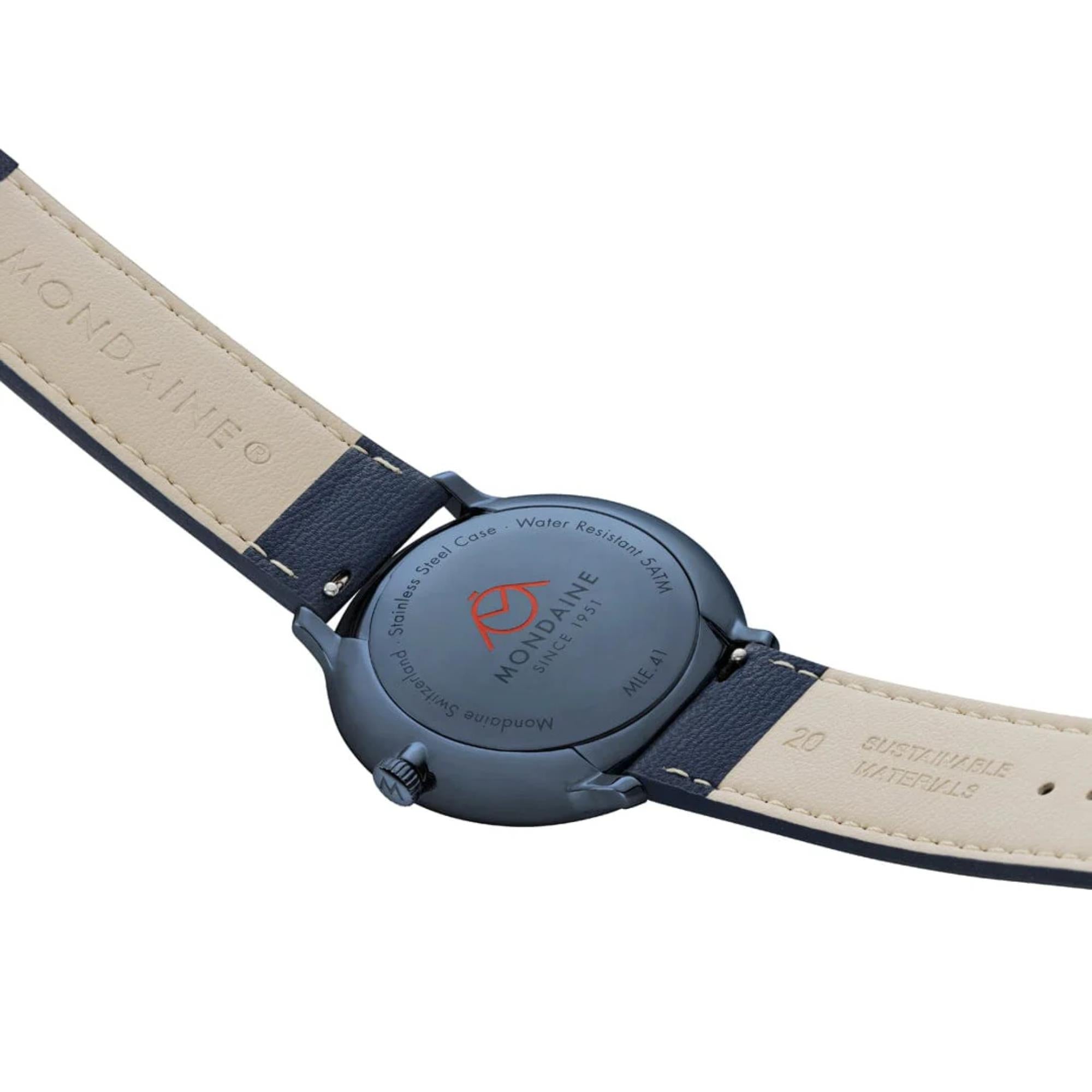 Mondaine Doppio Solar White Dial Leather Strap Men's Watch MLE.41910.LQV
