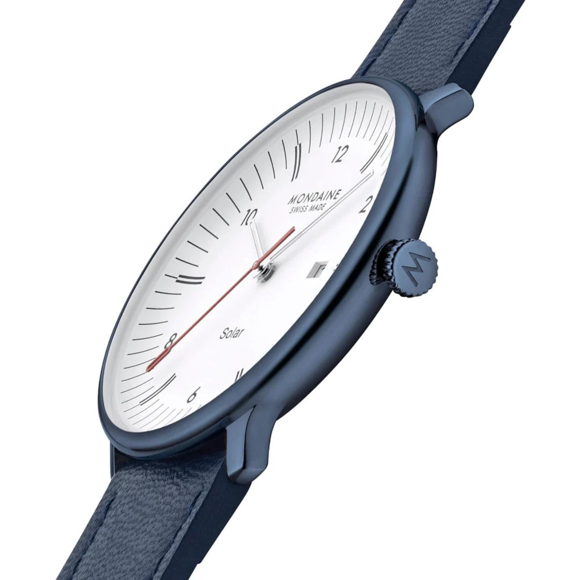 Mondaine Doppio Solar White Dial Leather Strap Men's Watch MLE.41910.LQV