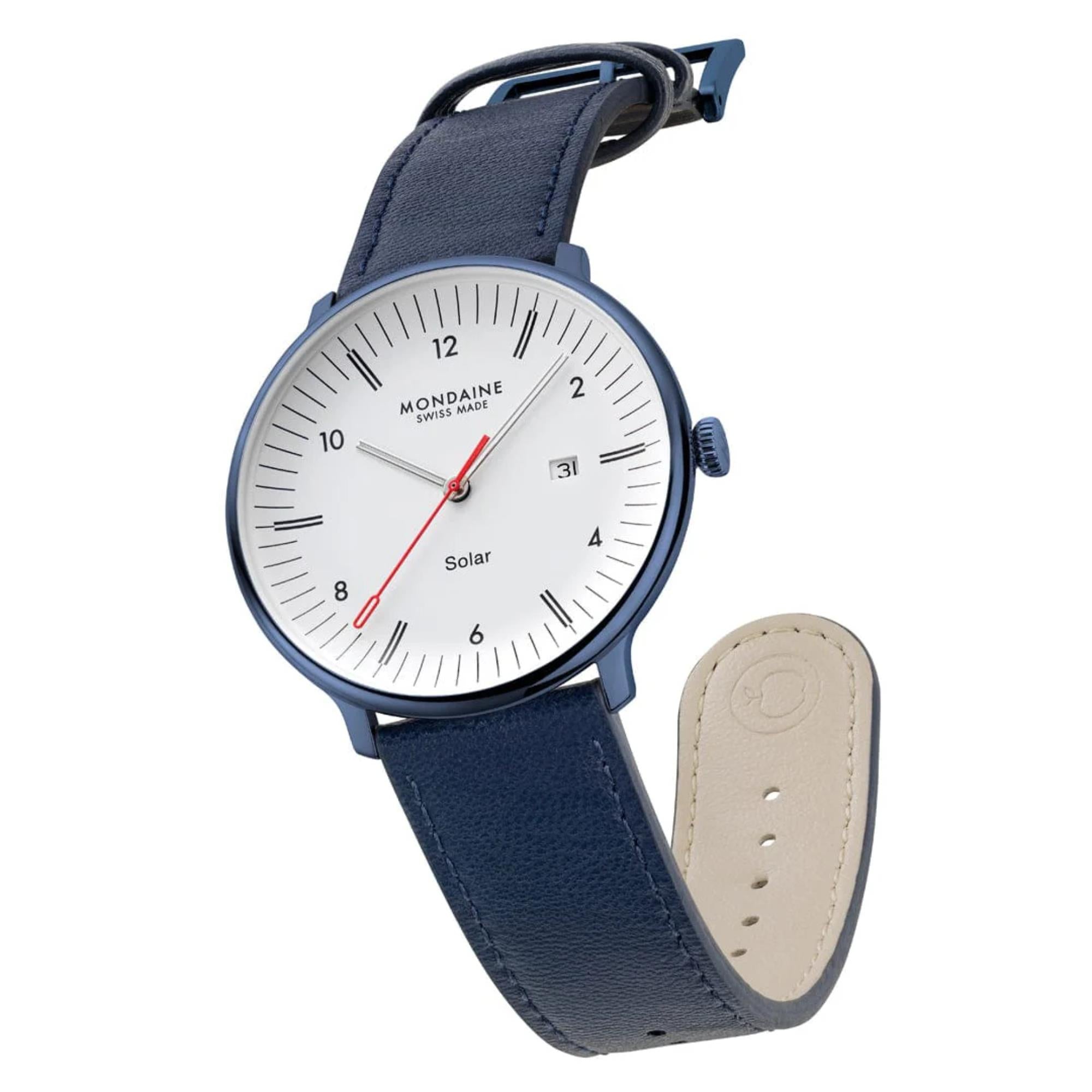 Mondaine Doppio Solar White Dial Leather Strap Men's Watch MLE.41910.LQV