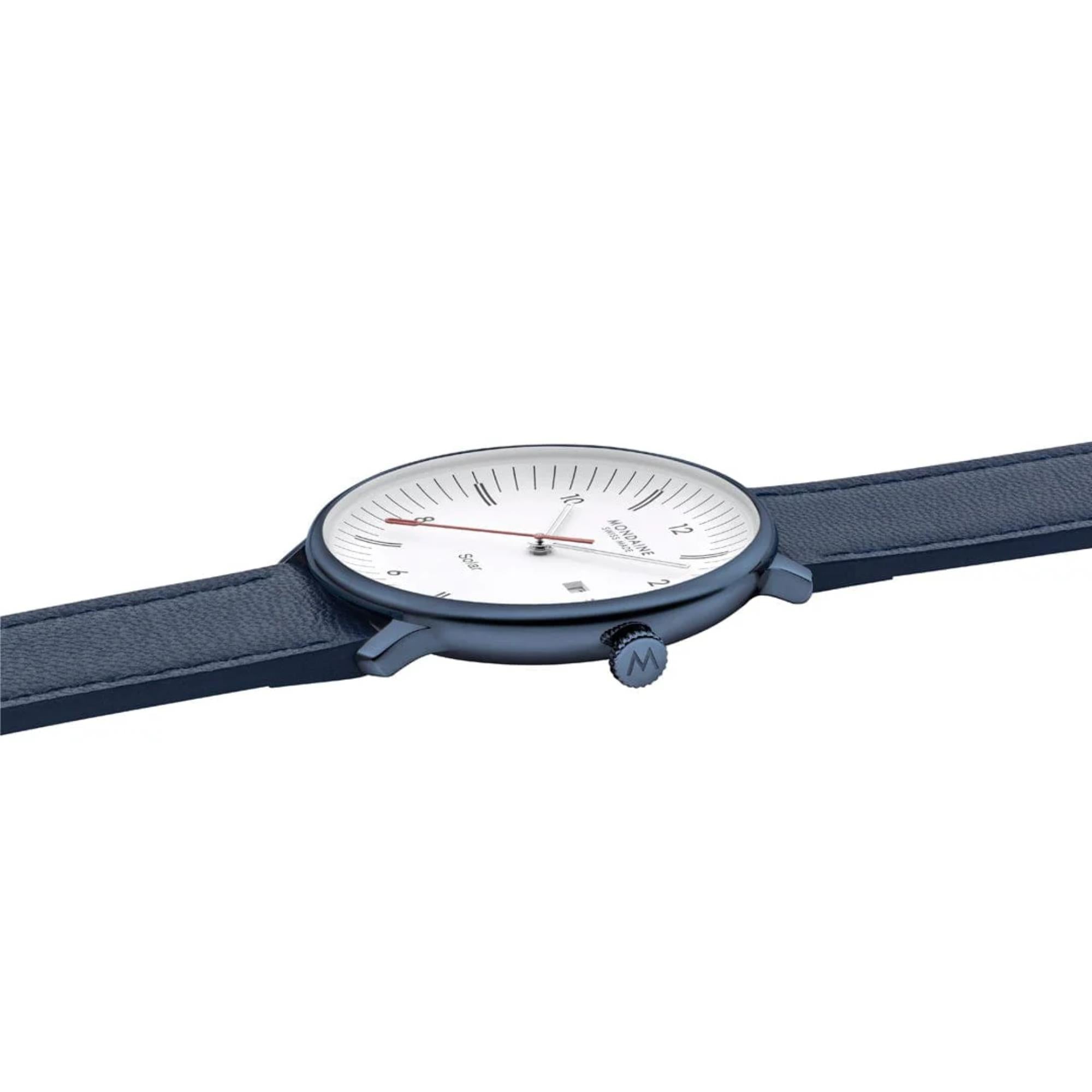 Mondaine Doppio Solar White Dial Leather Strap Men's Watch MLE.41910.LQV
