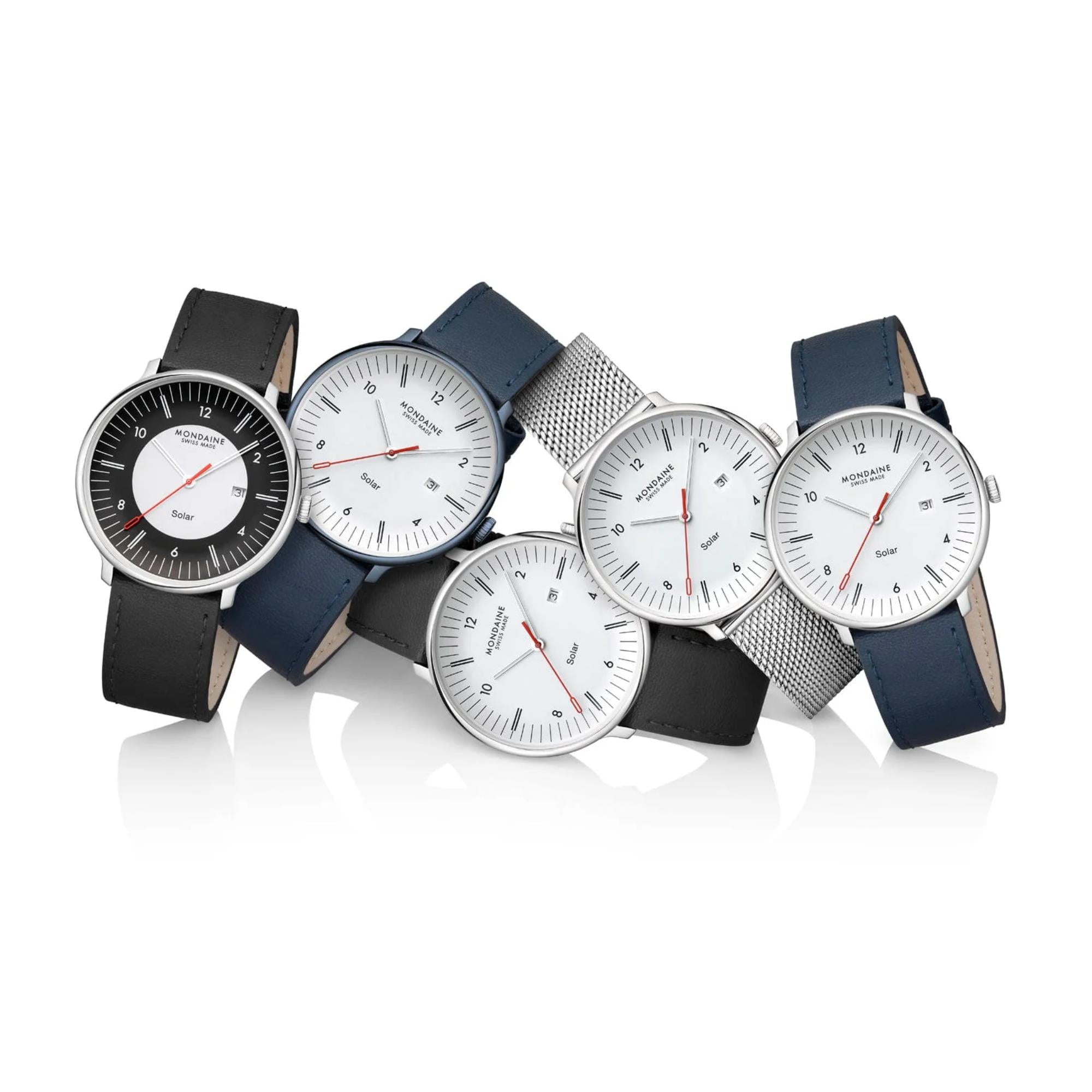 Mondaine Doppio Solar White Dial Leather Strap Men's Watch MLE.41910.LQV