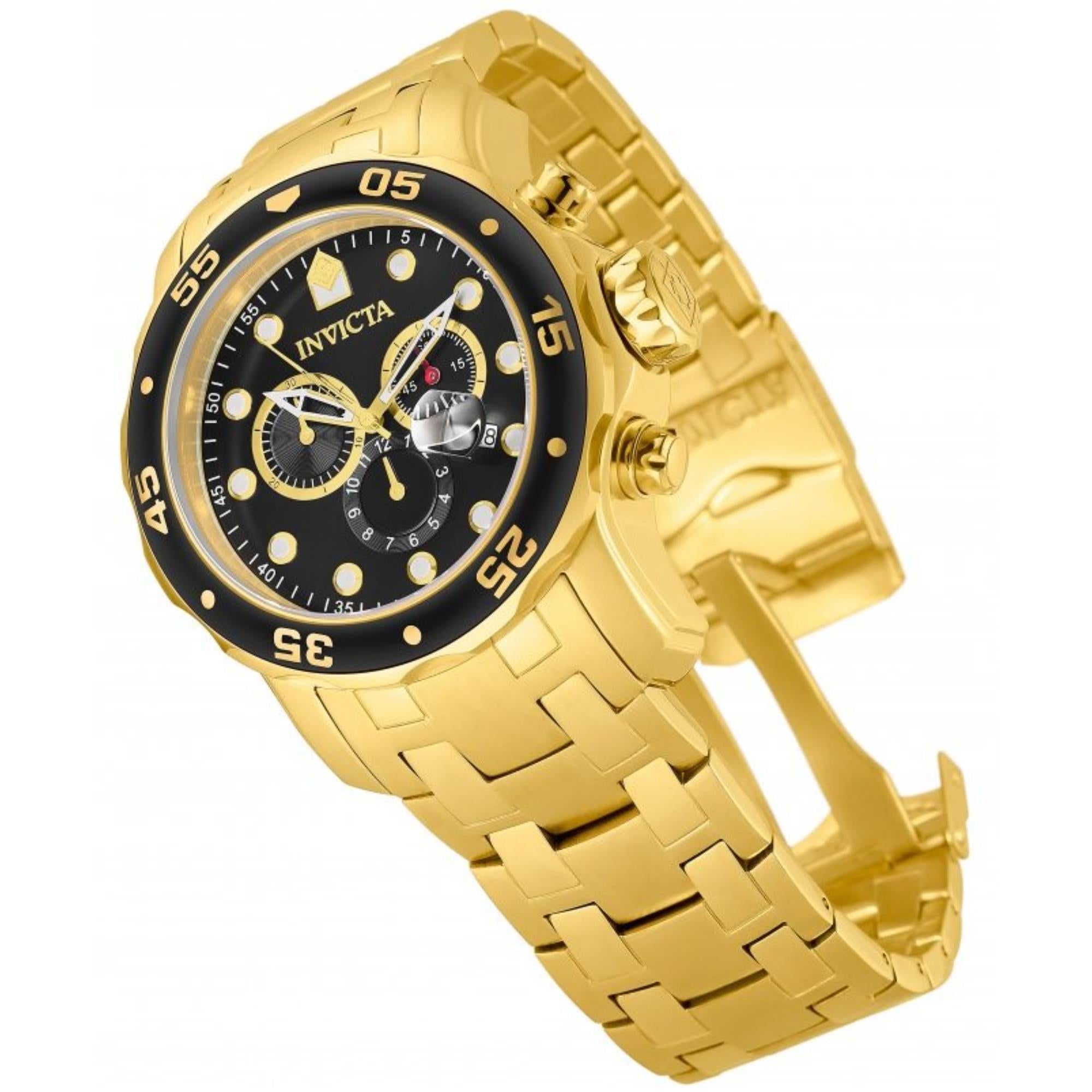 Invicta Pro Diver Scuba Quartz Chronograph Black Dial Steel Strap Men's Watch 0072