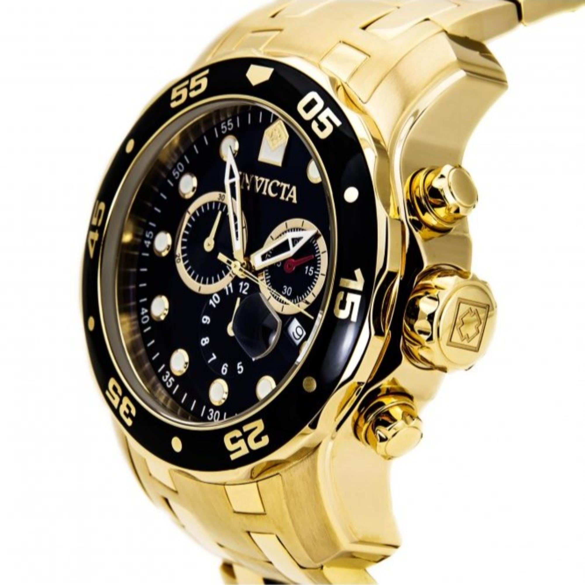 Invicta Pro Diver Scuba Quartz Chronograph Black Dial Steel Strap Men's Watch 0072