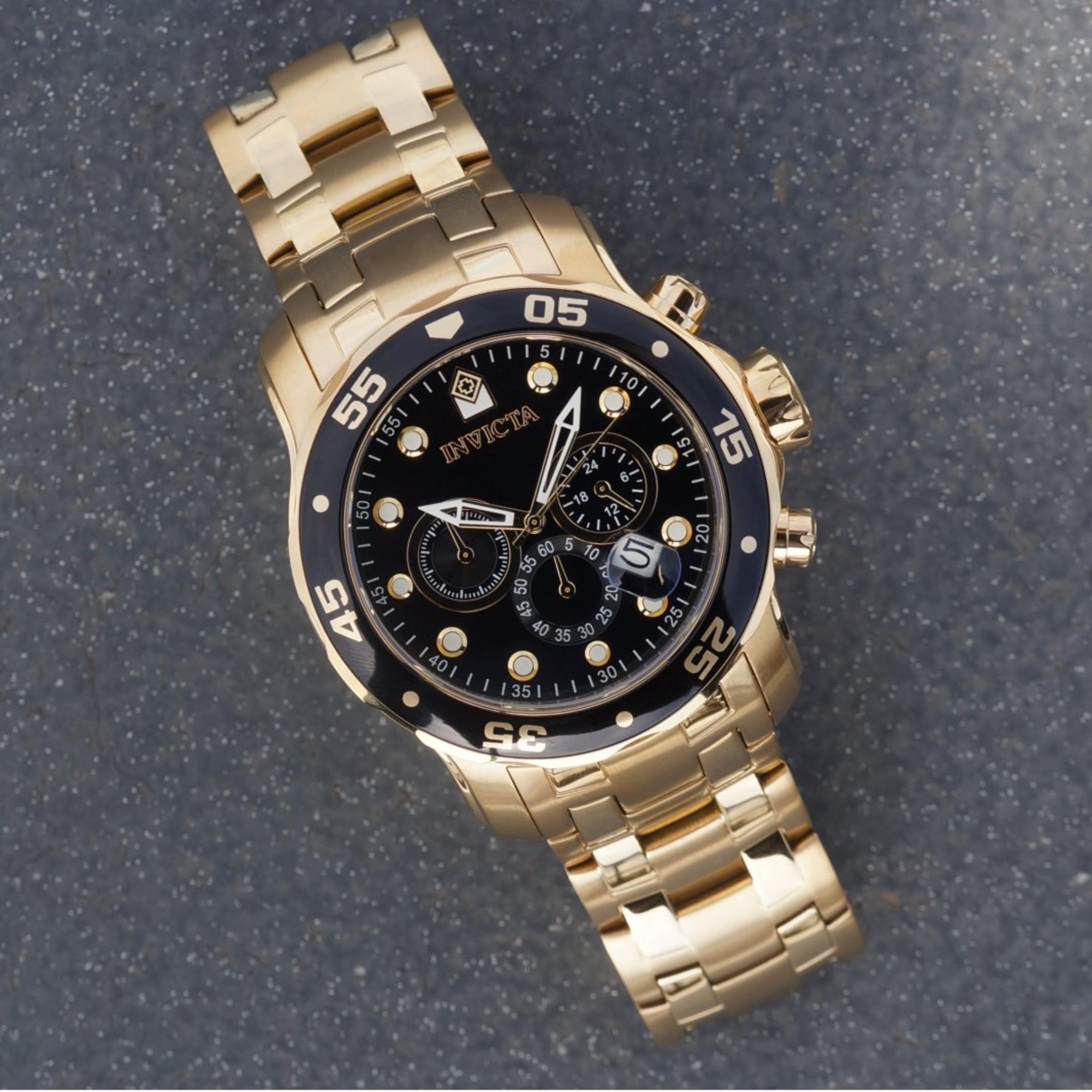 Invicta Pro Diver Scuba Quartz Chronograph Black Dial Steel Strap Men's Watch 0072