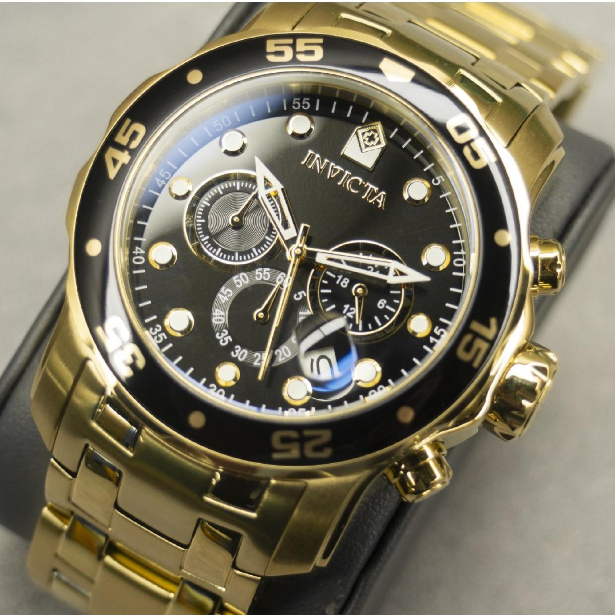 Invicta Pro Diver Scuba Quartz Chronograph Black Dial Steel Strap Men's Watch 0072