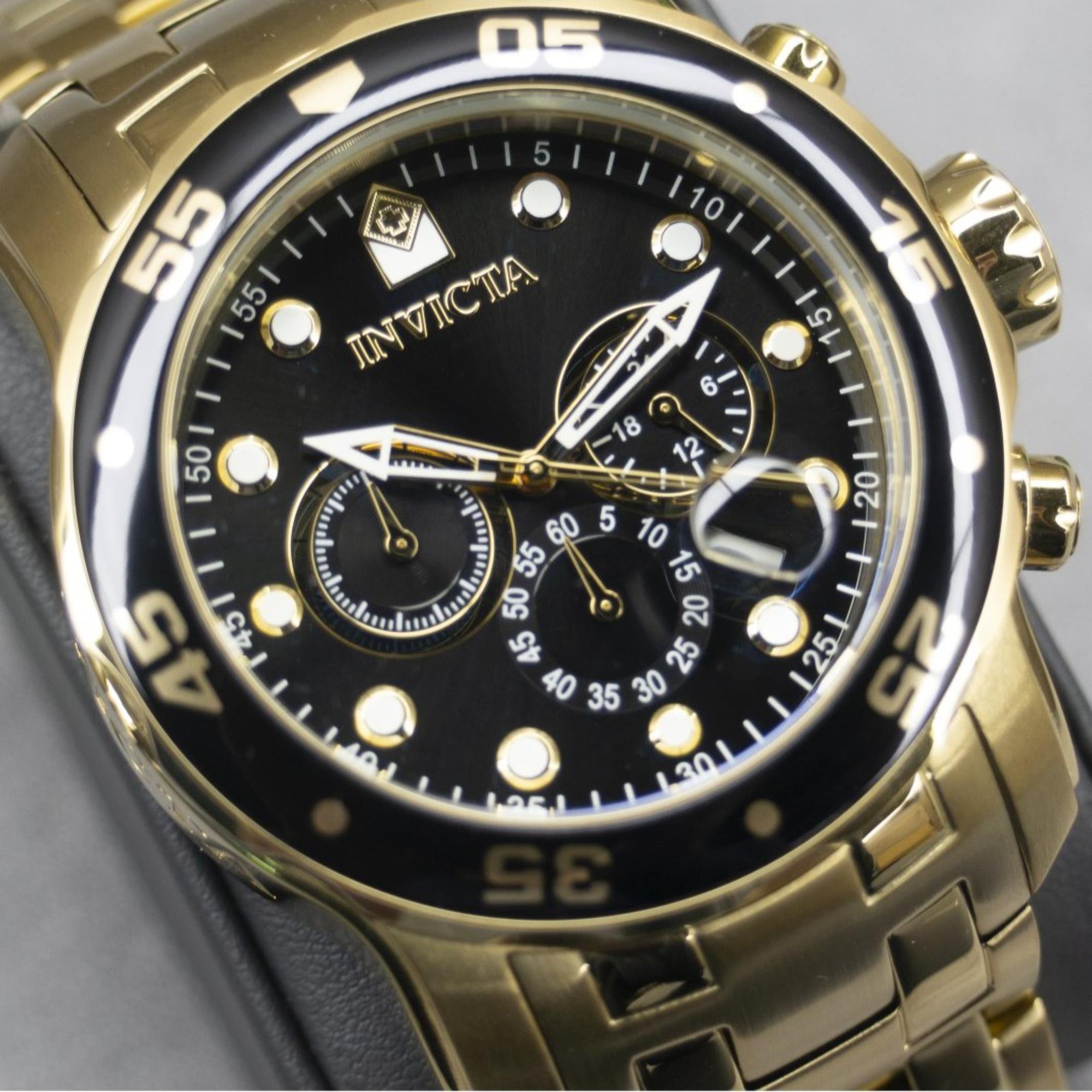 Invicta Pro Diver Scuba Quartz Chronograph Black Dial Steel Strap Men's Watch 0072