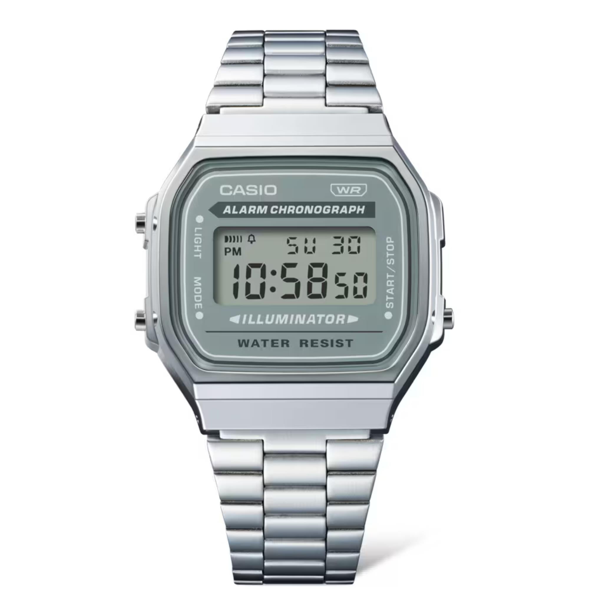 Casio Vintage Digital Illuminator Steel Strap Unisex Watch A168WA-3AYES