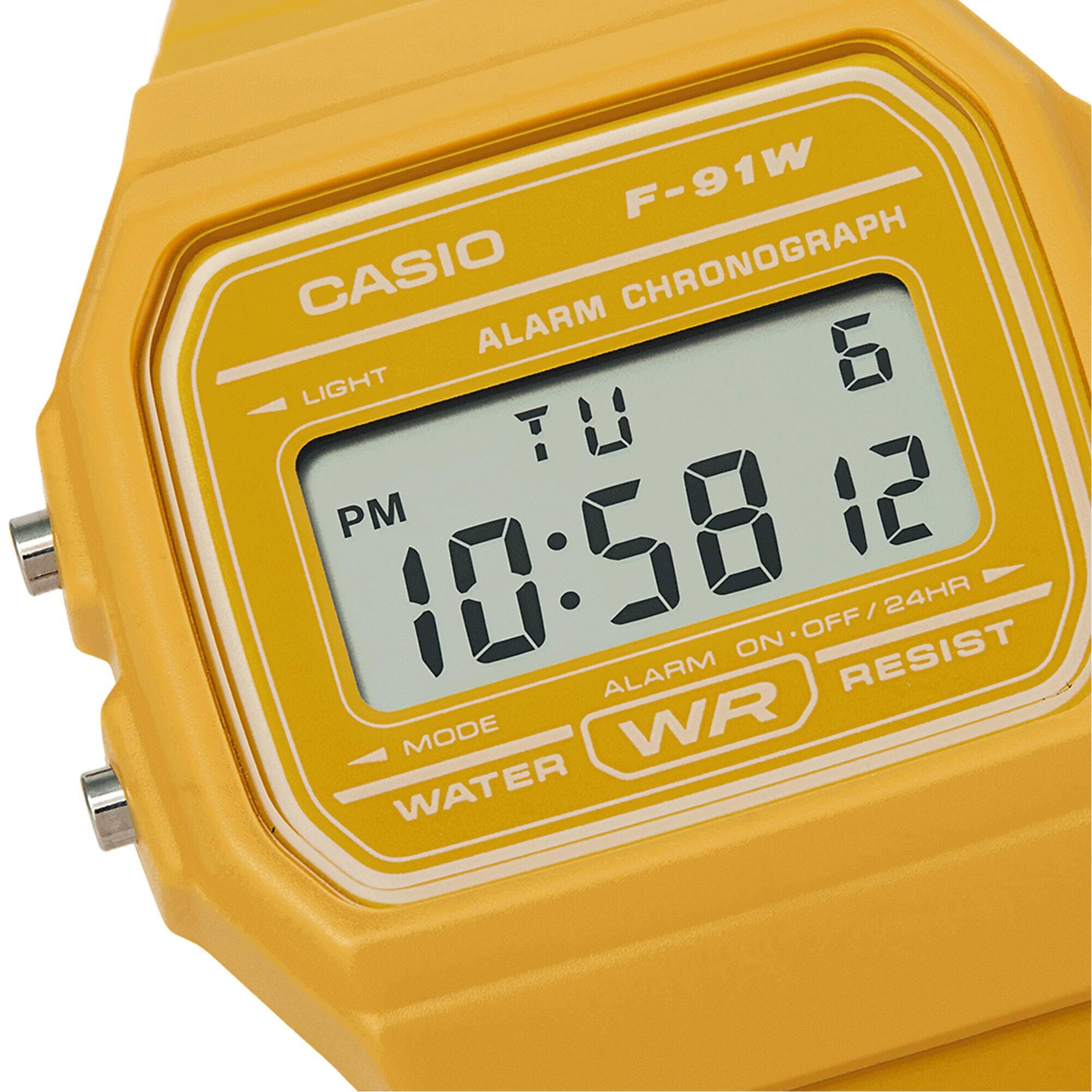 Casio Vintage Digital Mustard Yellow Resin Strap Unisex Watch F-91WC-9AEF