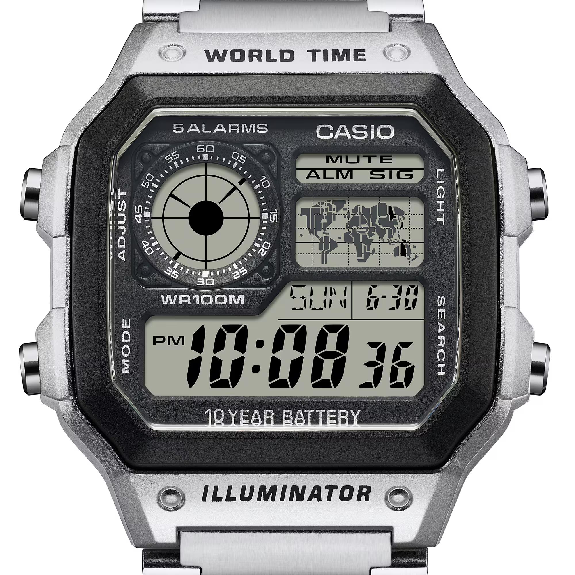 Casio Vintage World Timer Quartz Digital Steel Strap Men's Watch AE-1200WHD-1AVEF