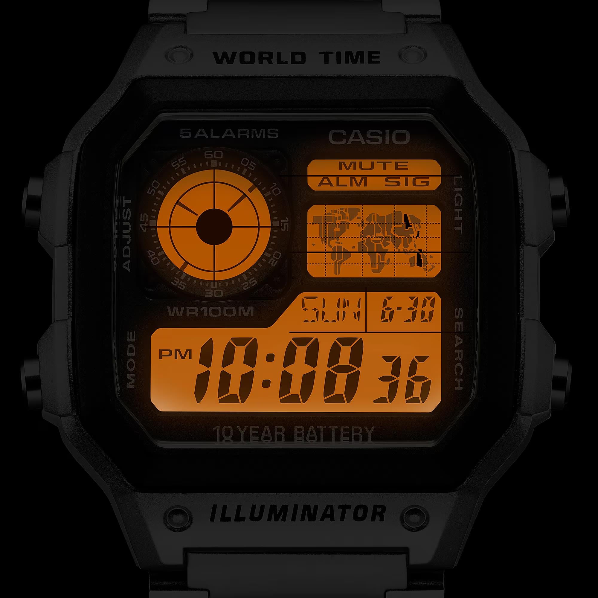 Casio Vintage World Timer Quartz Digital Steel Strap Men's Watch AE-1200WHD-1AVEF