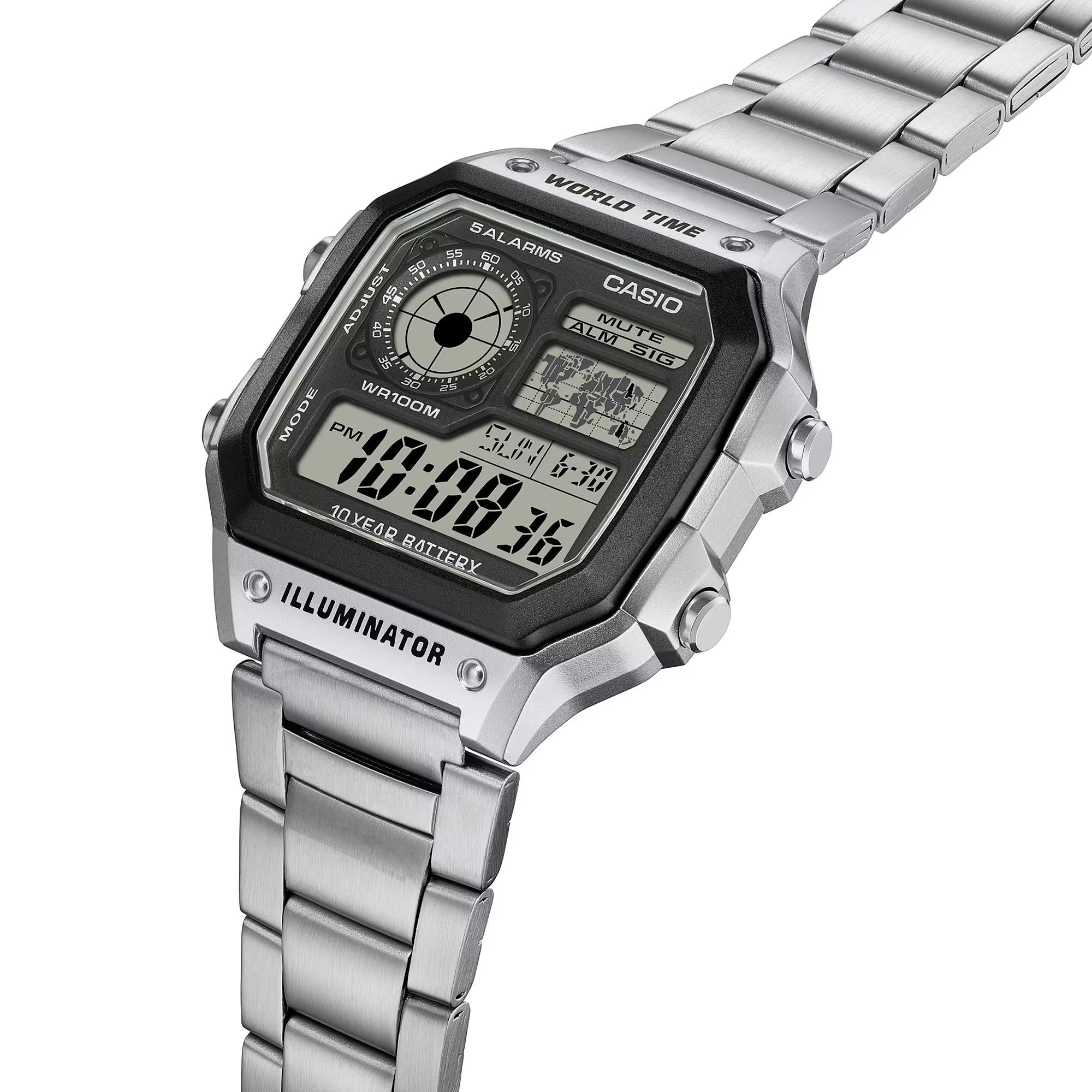 Casio Vintage World Timer Quartz Digital Steel Strap Men's Watch AE-1200WHD-1AVEF