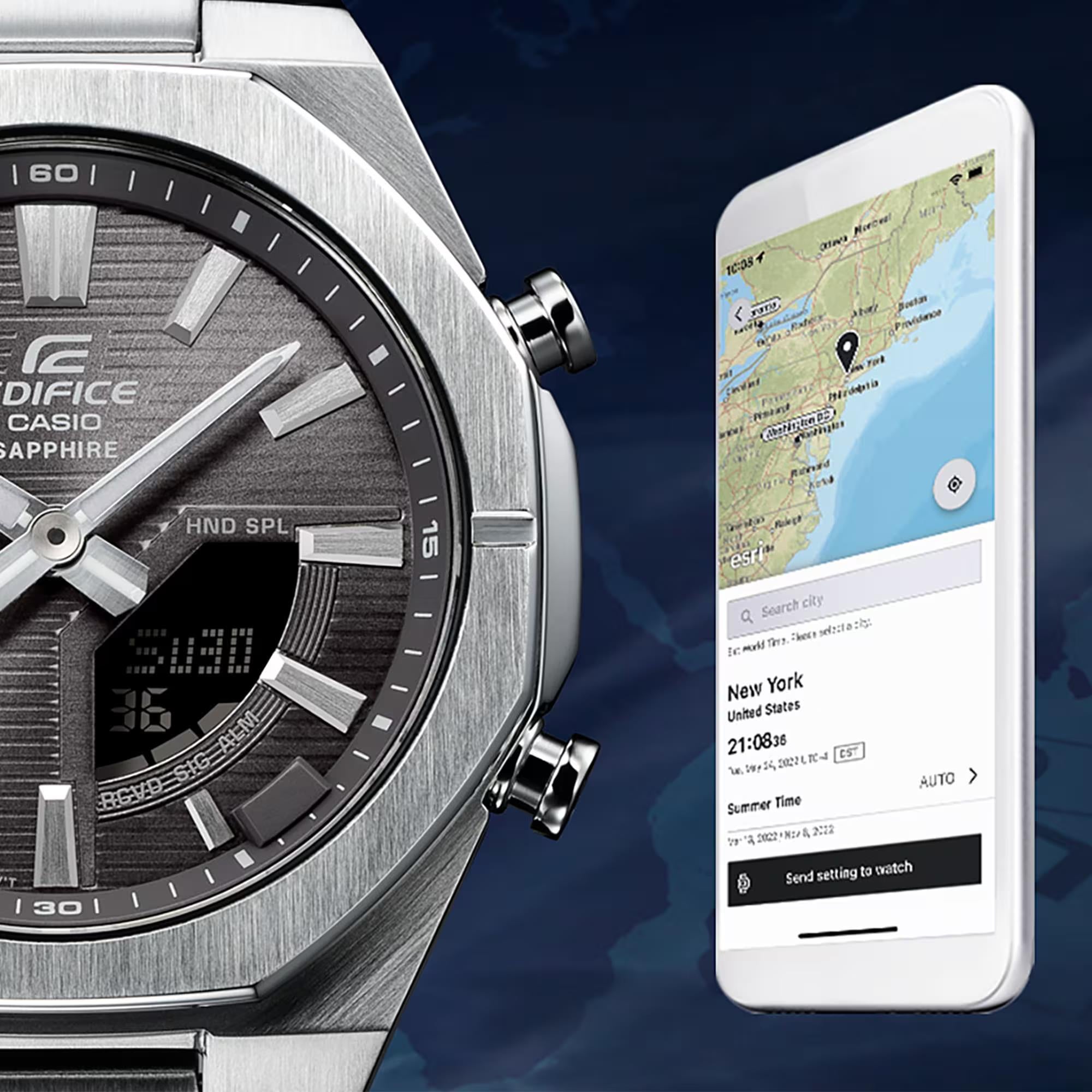 Casio Edifice Solar Powered Grey Dial Steel Strap Men's Watch ECB-S10D-8AEF