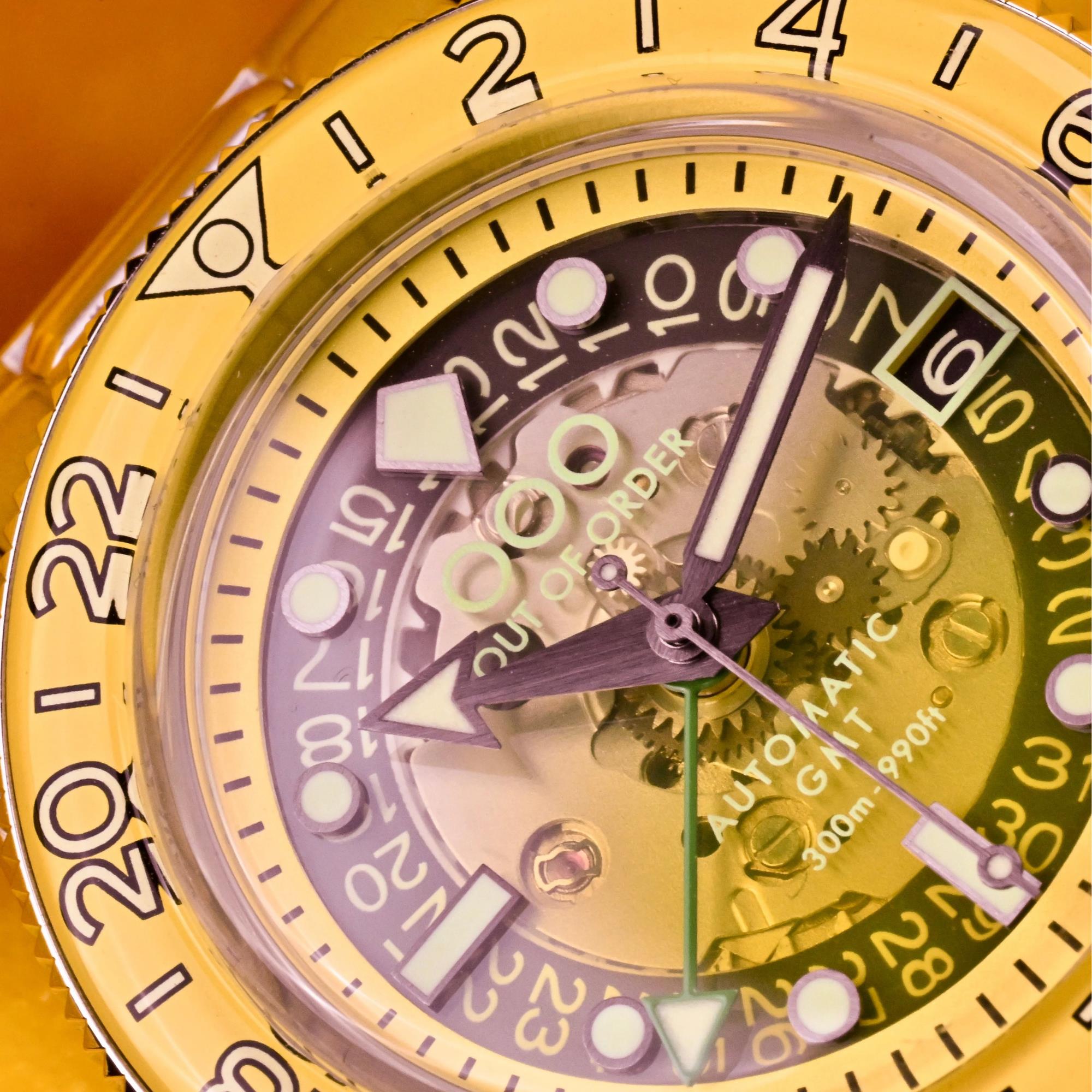 Out Of Order Limited Edition Shaker Limoncello Automatic GMT Steel Strap Men's Watch OOO.001-25.LC.BAND.SS