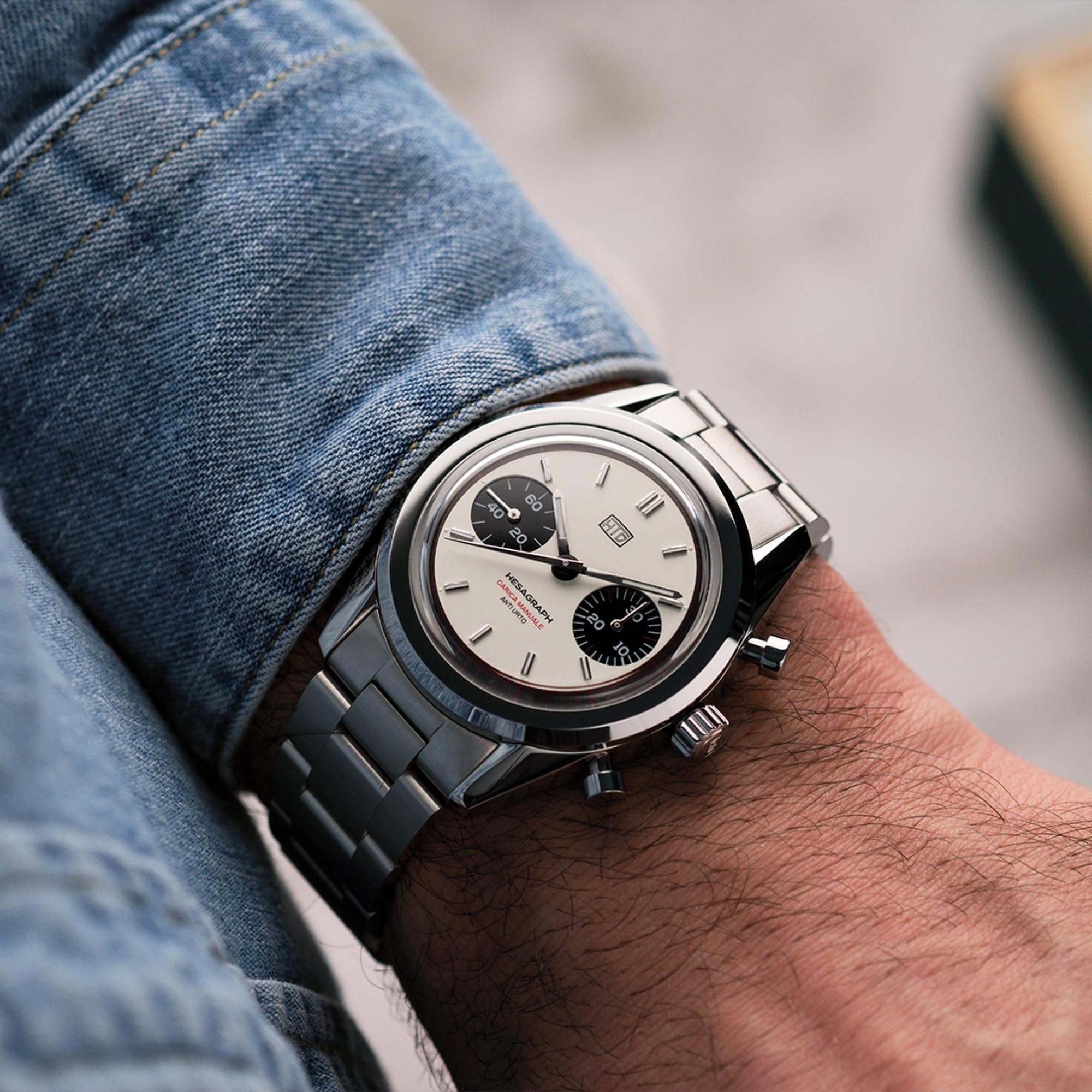 HTD Hesagraph Cannoli Chronograph Cream Dial Steel Strap Men's Watch H19F25C