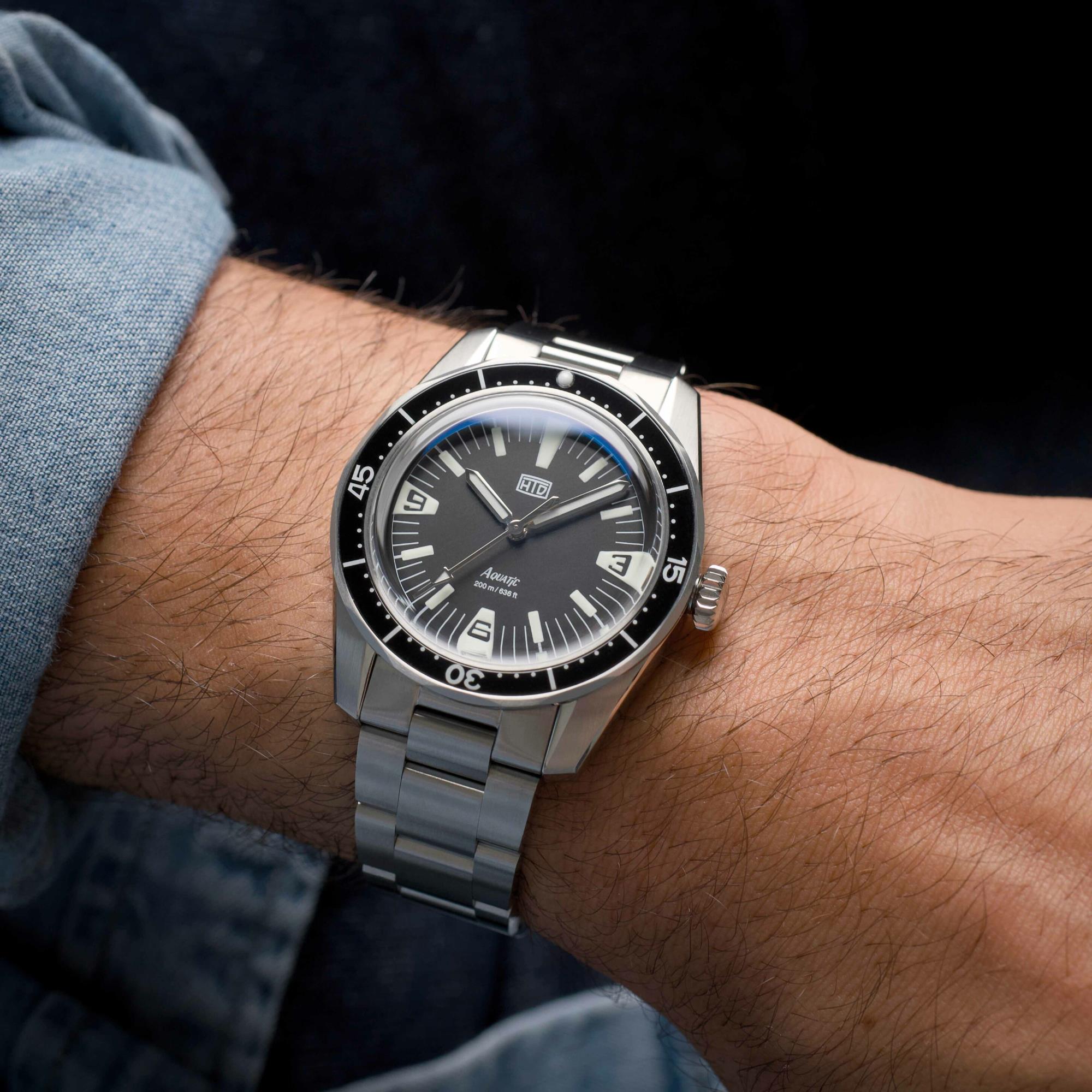 HTD Aquatic Spaceboy Automatic Black Dial Steel Strap Men's Watch A25F09S
