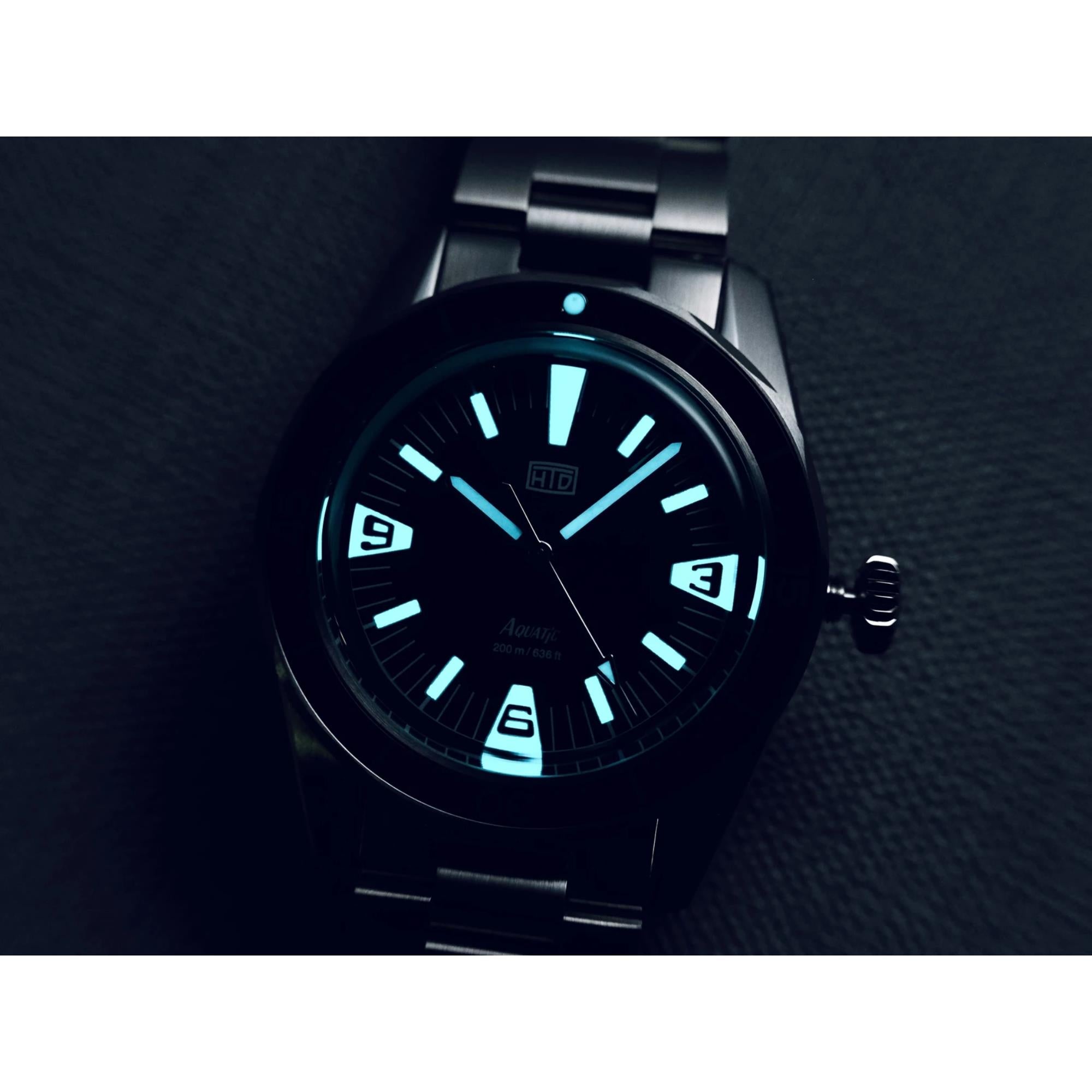 HTD Aquatic Spaceboy Automatic Black Dial Steel Strap Men's Watch A25F09S