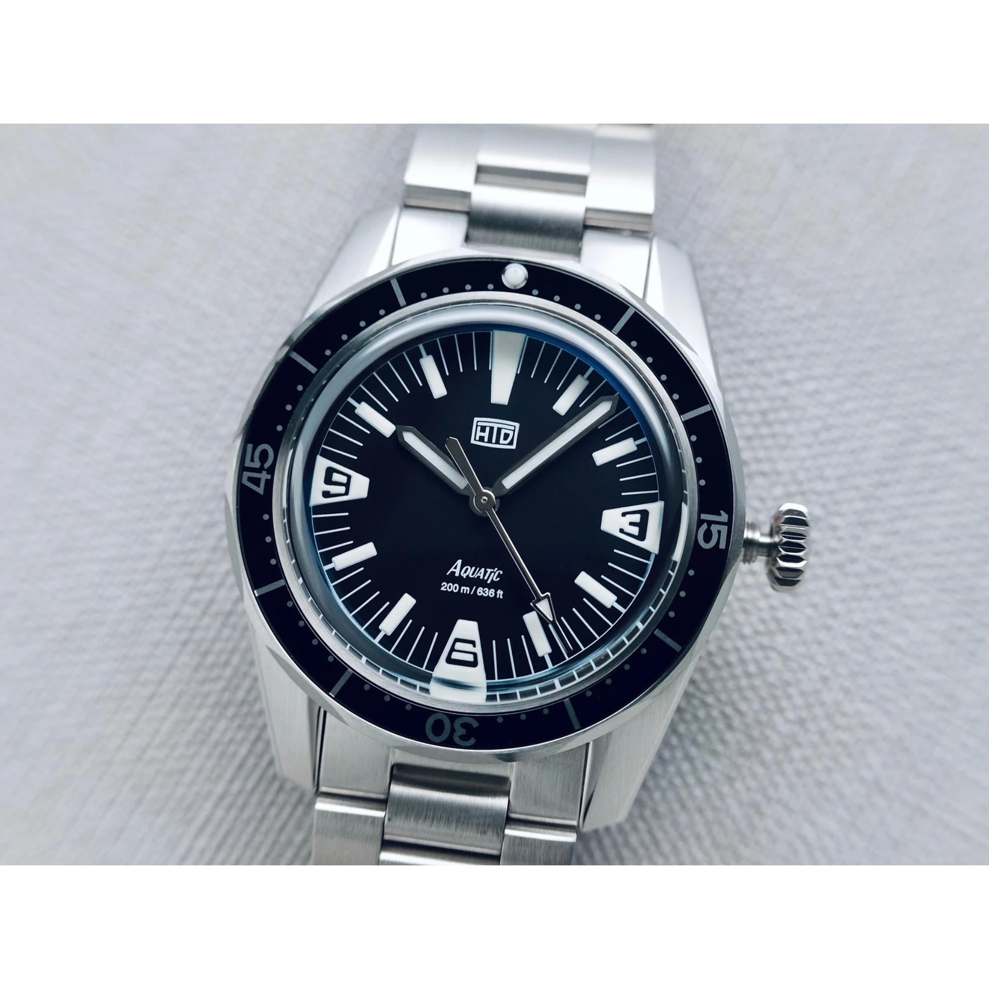 HTD Aquatic Spaceboy Automatic Black Dial Steel Strap Men's Watch A25F09S
