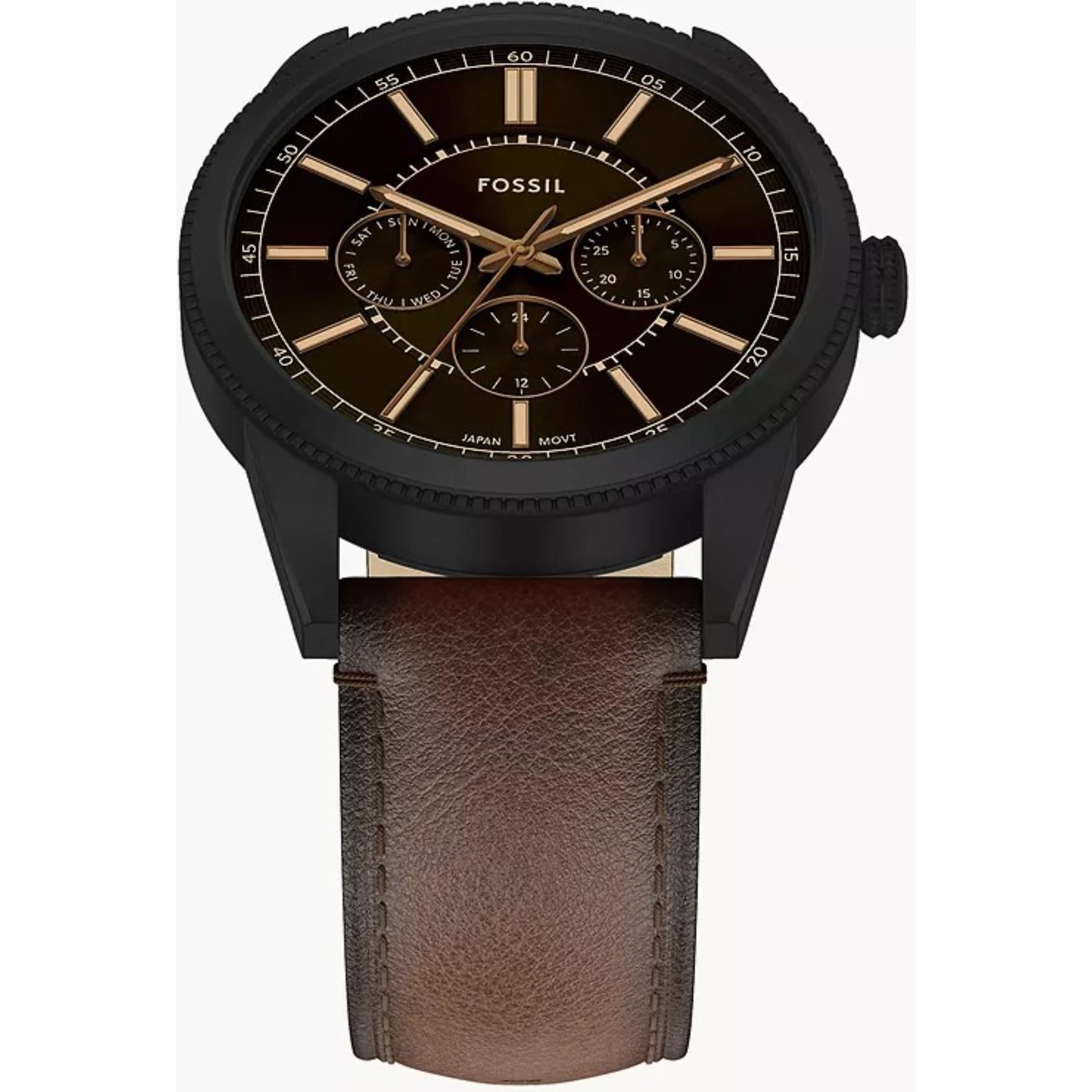 Fossil Pearson Quartz Chronograph Black Dial Leather Strap Men's Watch FS6138