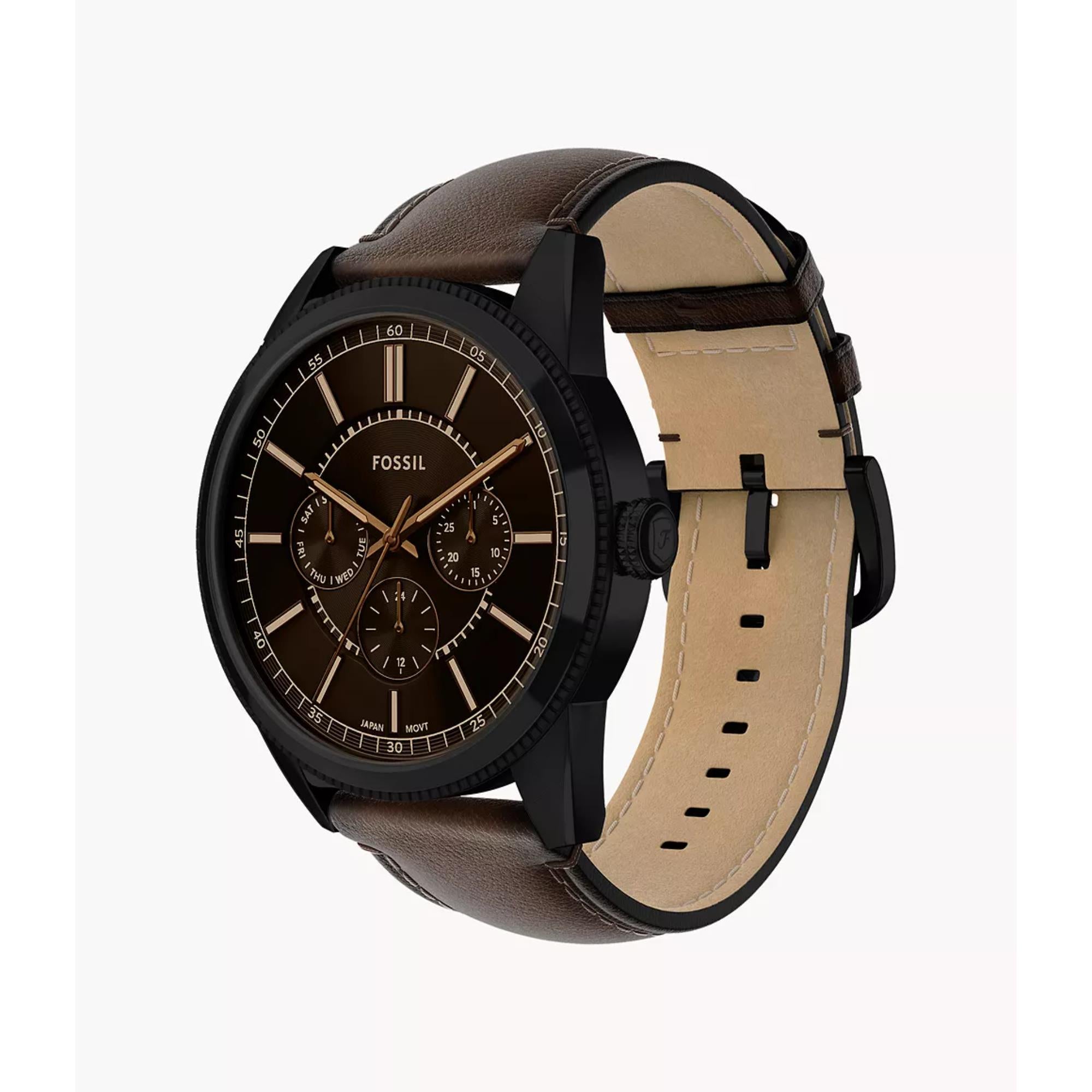 Fossil Pearson Quartz Chronograph Black Dial Leather Strap Men's Watch FS6138