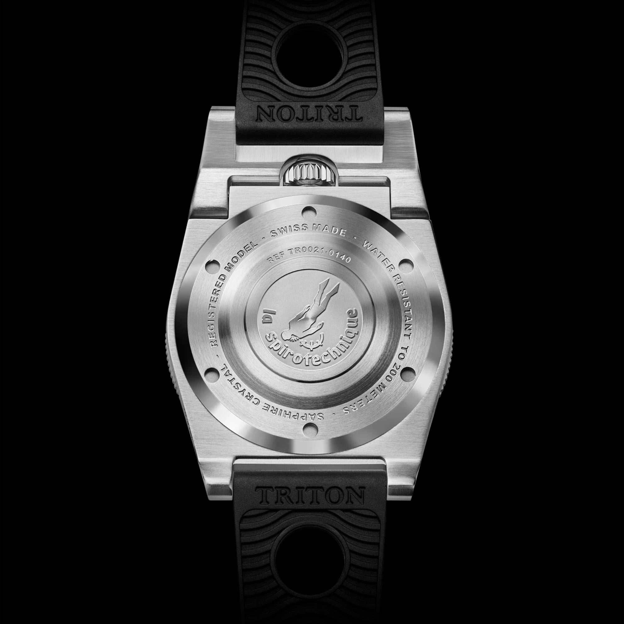 Triton Spirotechnique Classic Black Dial Automatic Rubber Strap Men's Dive Watch