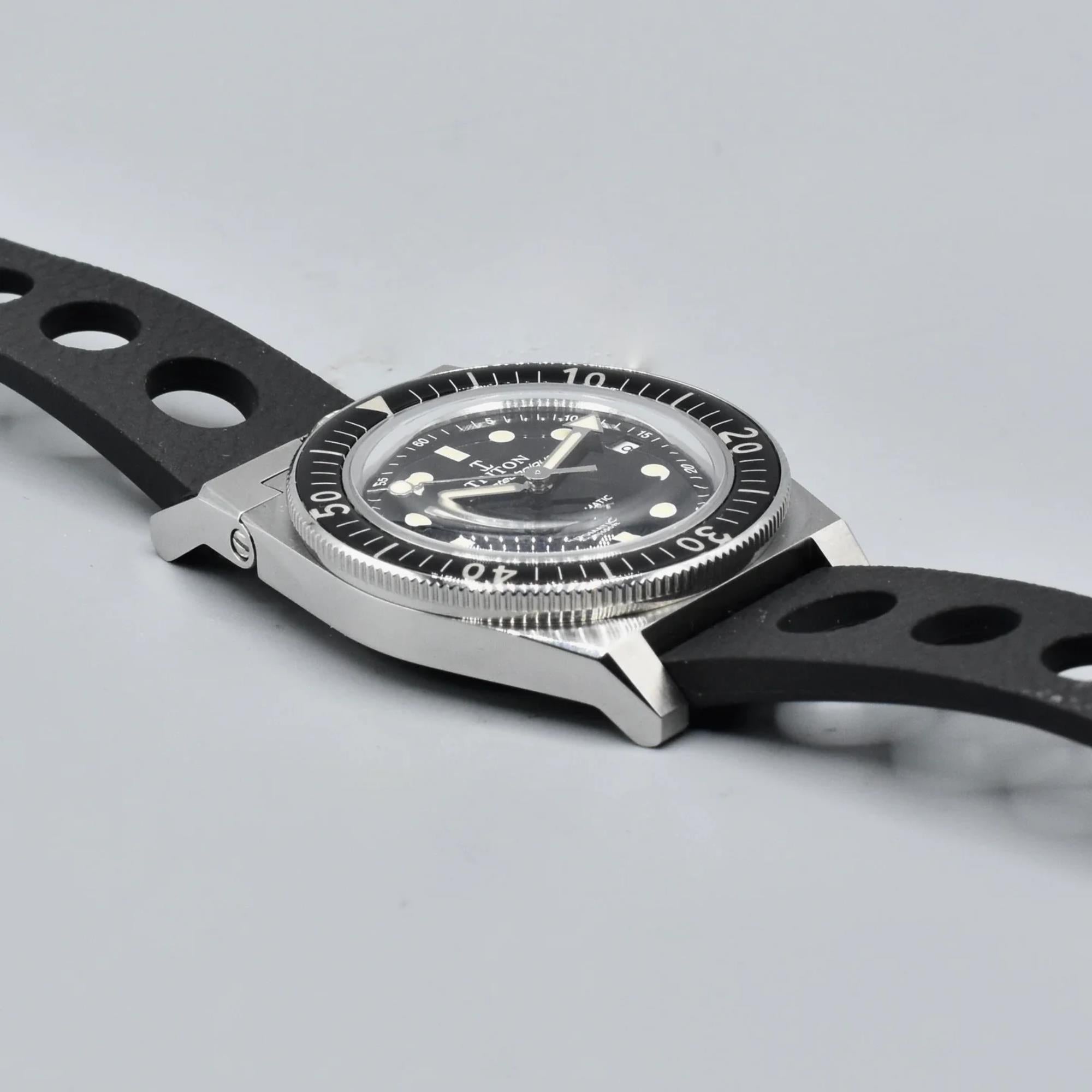 Triton Spirotechnique Sport Black Dial Automatic Rubber Strap Men's Dive Watch