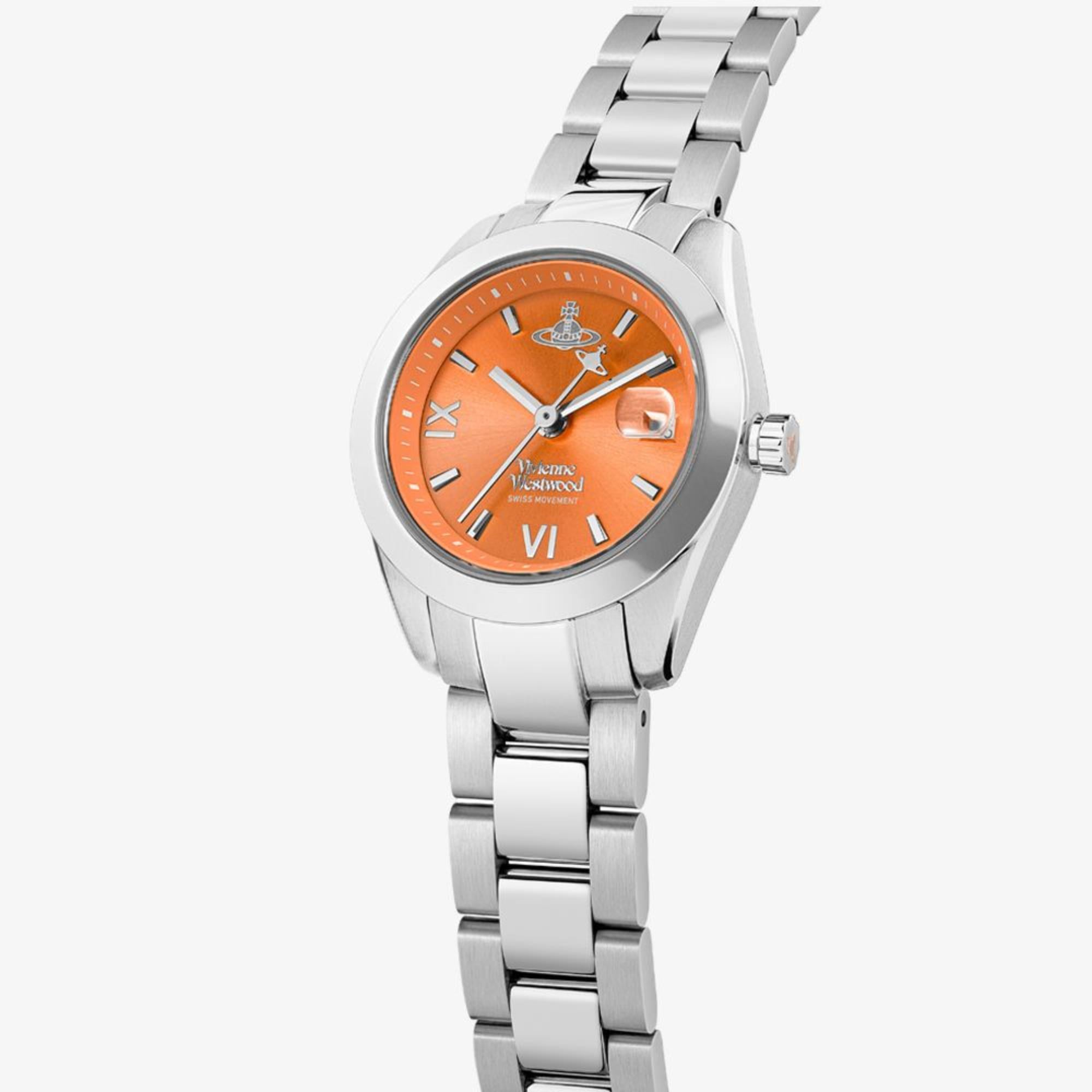 Vivienne Westwood Fenchurch Quartz Orange Dial Steel Strap Women's Watch VV292ORSL