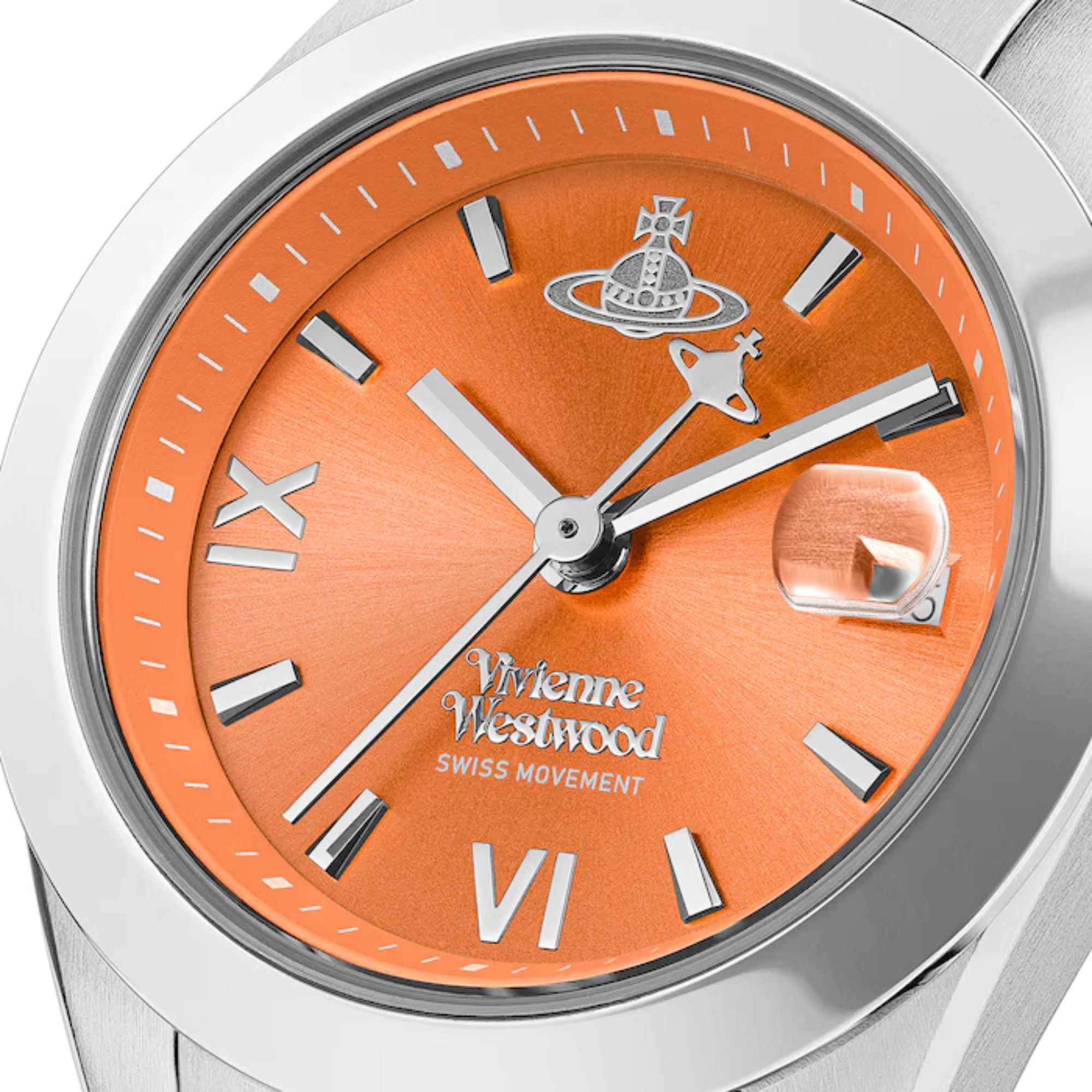 Vivienne Westwood Fenchurch Quartz Orange Dial Steel Strap Women's Watch VV292ORSL