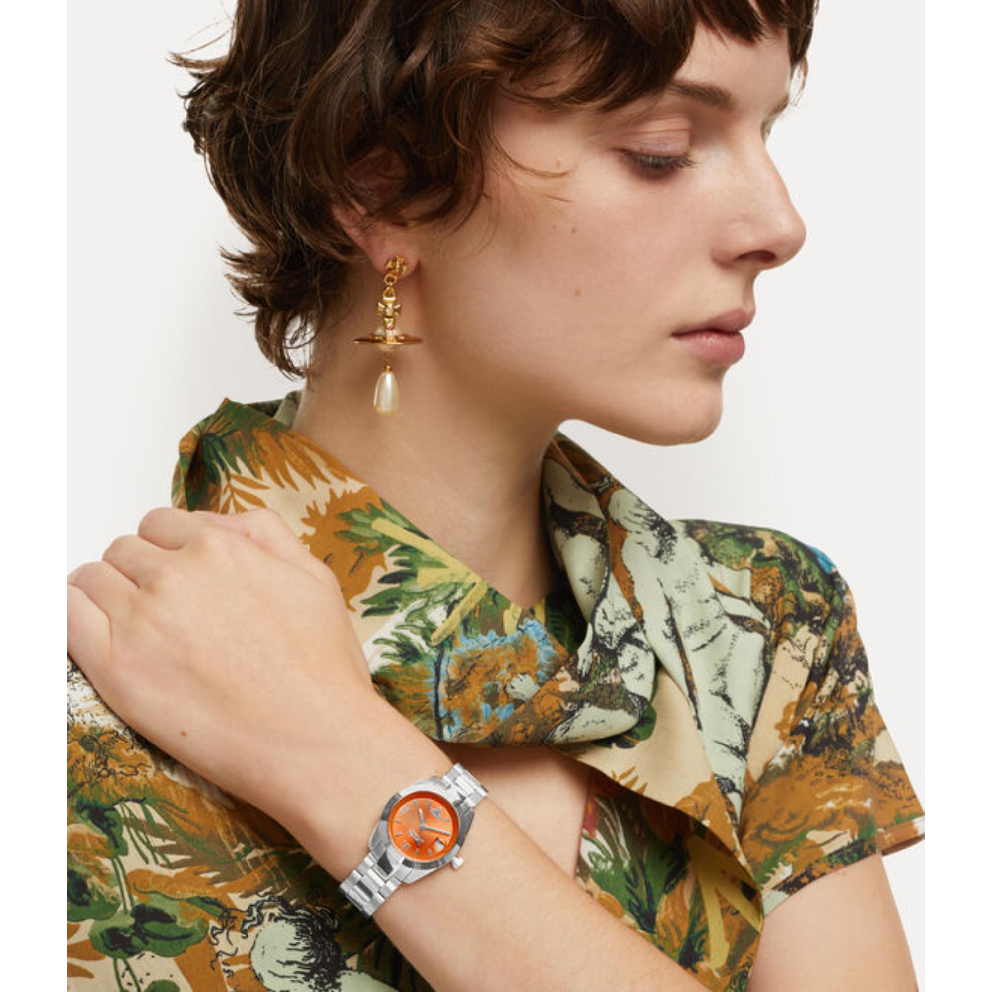 Vivienne Westwood Fenchurch Quartz Orange Dial Steel Strap Women's Watch VV292ORSL