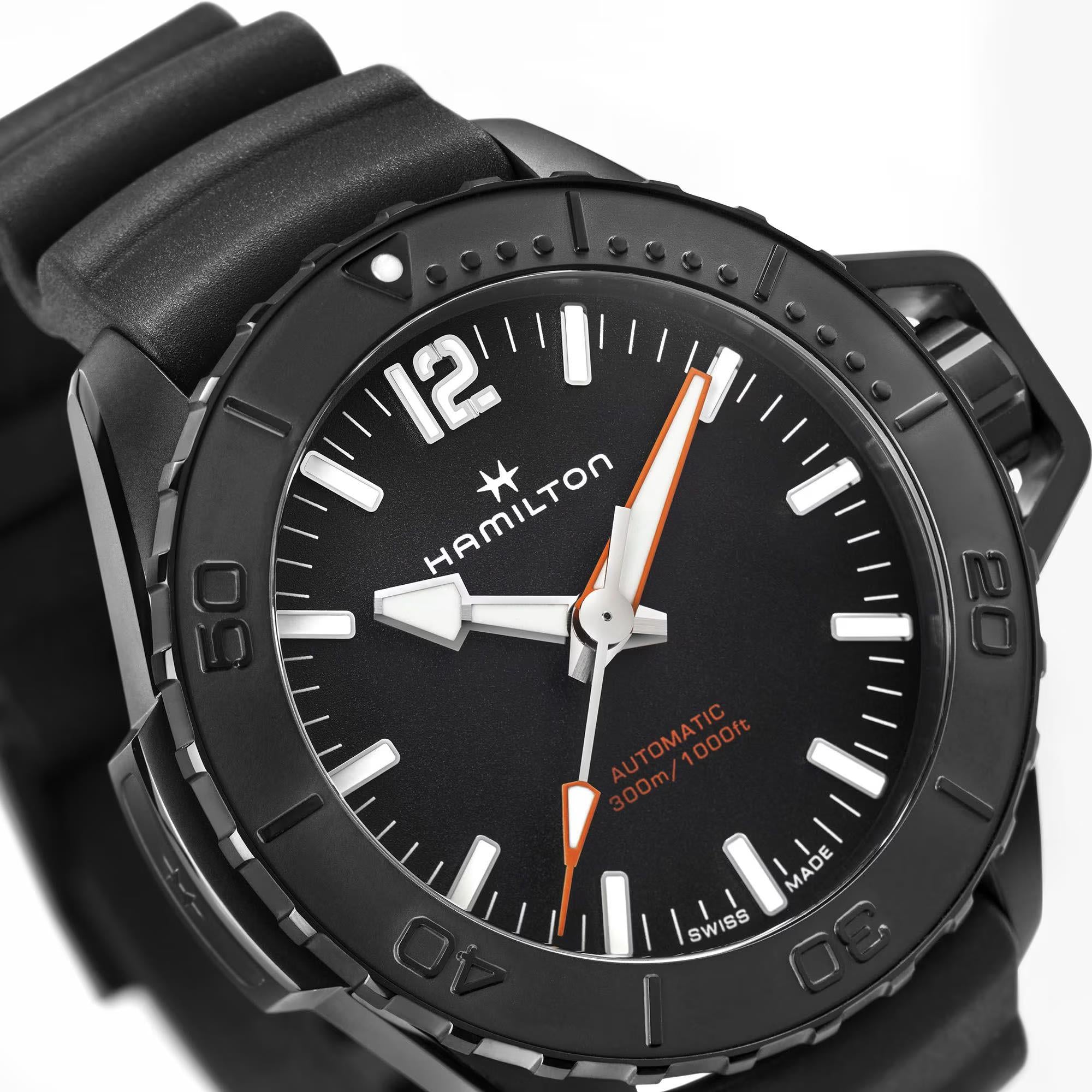 Hamilton Khaki Navy Frogman Automatic Black Dial Rubber Strap Men's Watch H77855330