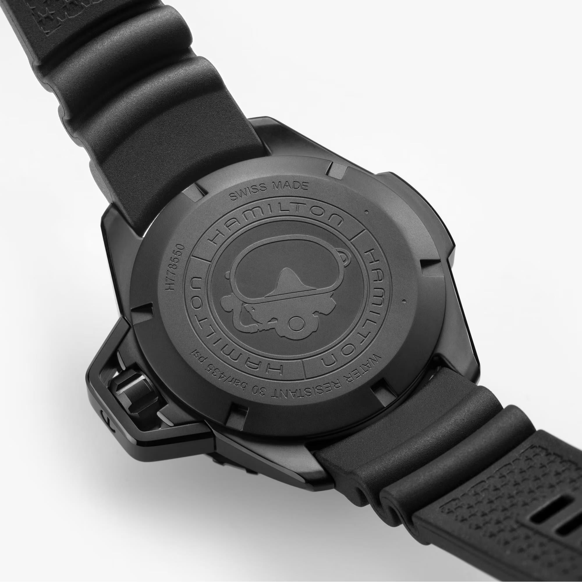 Hamilton Khaki Navy Frogman Automatic Black Dial Rubber Strap Men's Watch H77855330