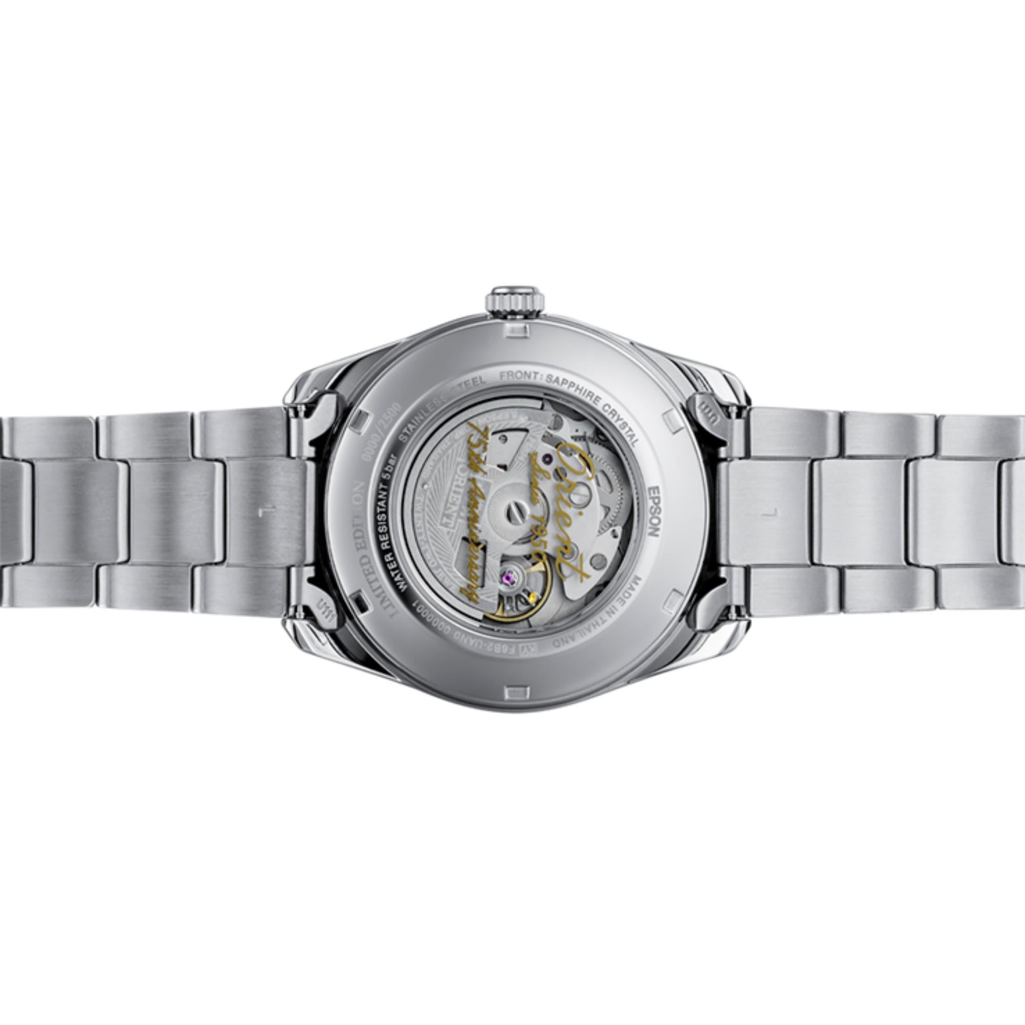 Orient Contemporary Stretto Sun and Moon 75th Anniversary Limited Edition Grey Dial Steel Strap Men's Watch RA-AK0311N30B