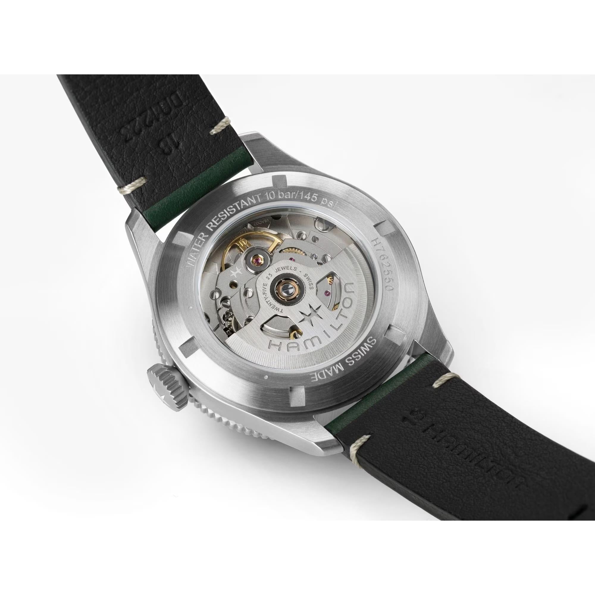 Hamilton Khaki Aviation Pilot Pioneer Automatic Eggshell-White Dial Green Leather Strap Men's Watch H76255810