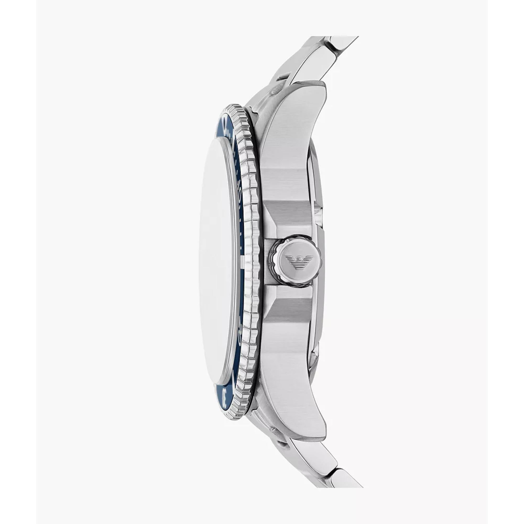 Emporio Armani Diver World Explorer Solar Blue Dial Steel Strap Men's Watch AR11697