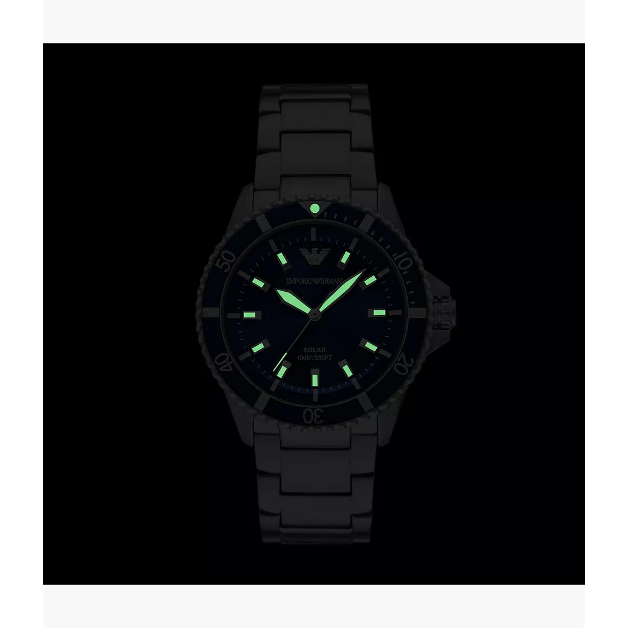 Emporio Armani Diver World Explorer Solar Blue Dial Steel Strap Men's Watch AR11697
