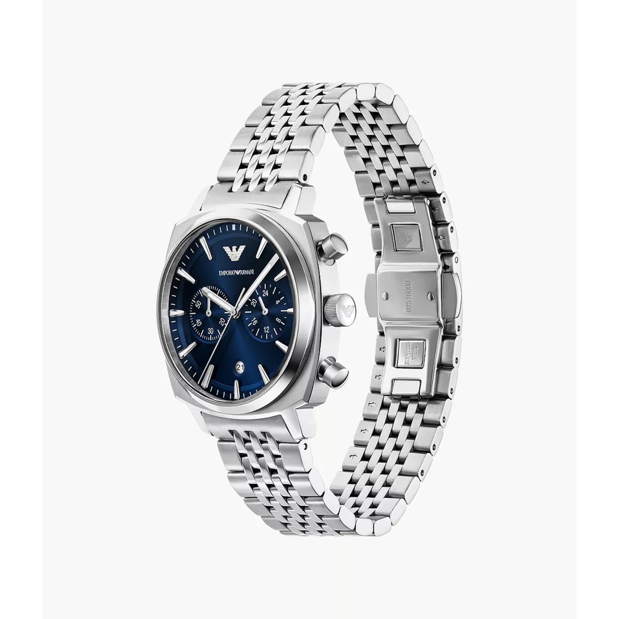 Emporio Armani Carlo Chronograph Blue Dial Steel Strap Men's Watch AR11688