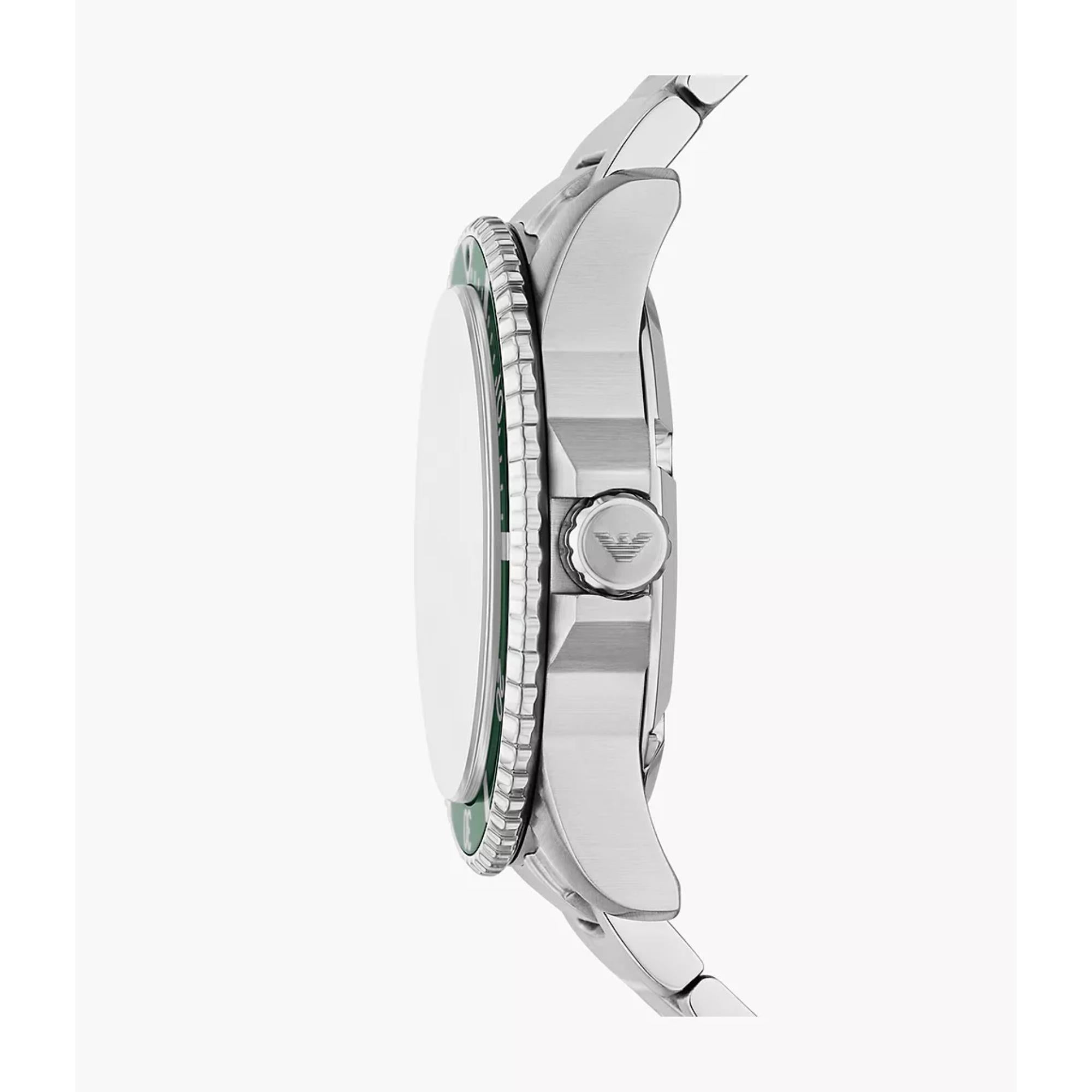Emporio Armani World Explorer Solar Green Dial Steel Strap Men's Watch AR11698