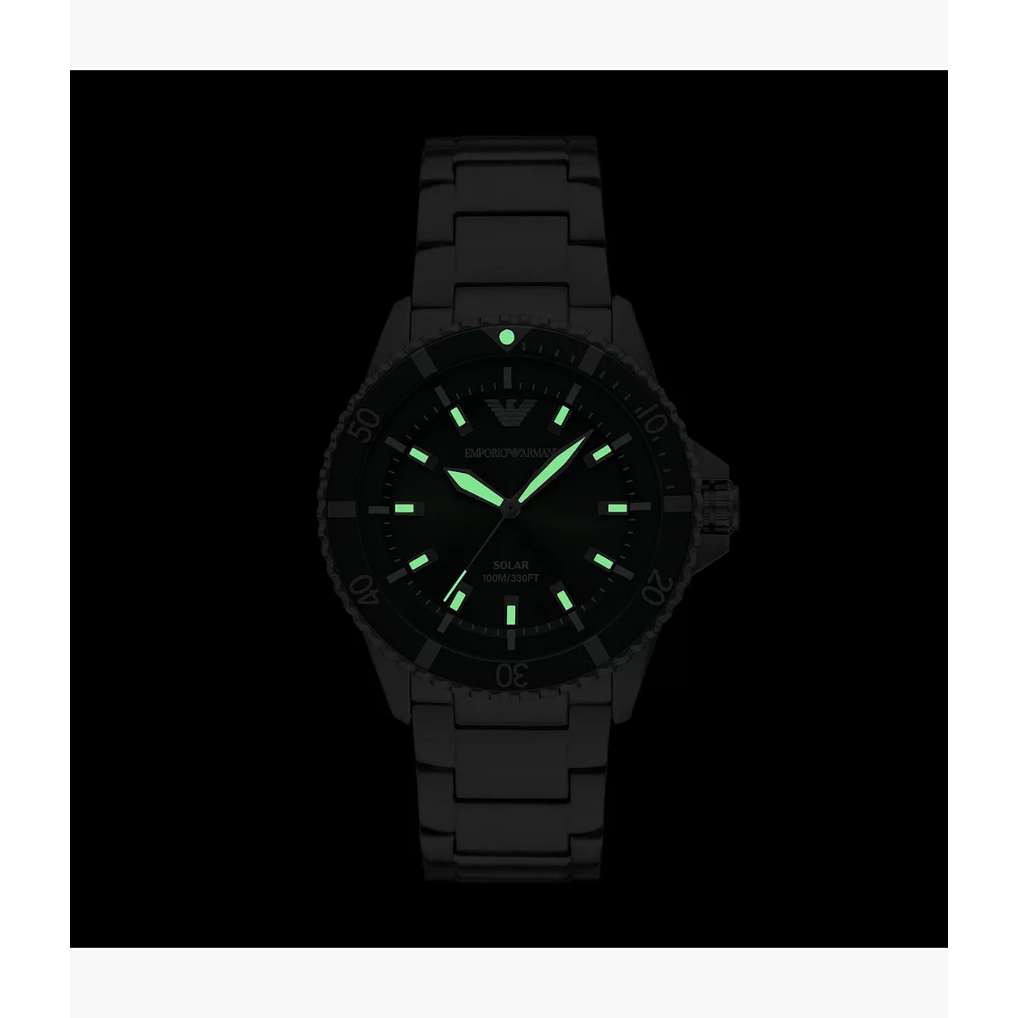Emporio Armani World Explorer Solar Green Dial Steel Strap Men's Watch AR11698