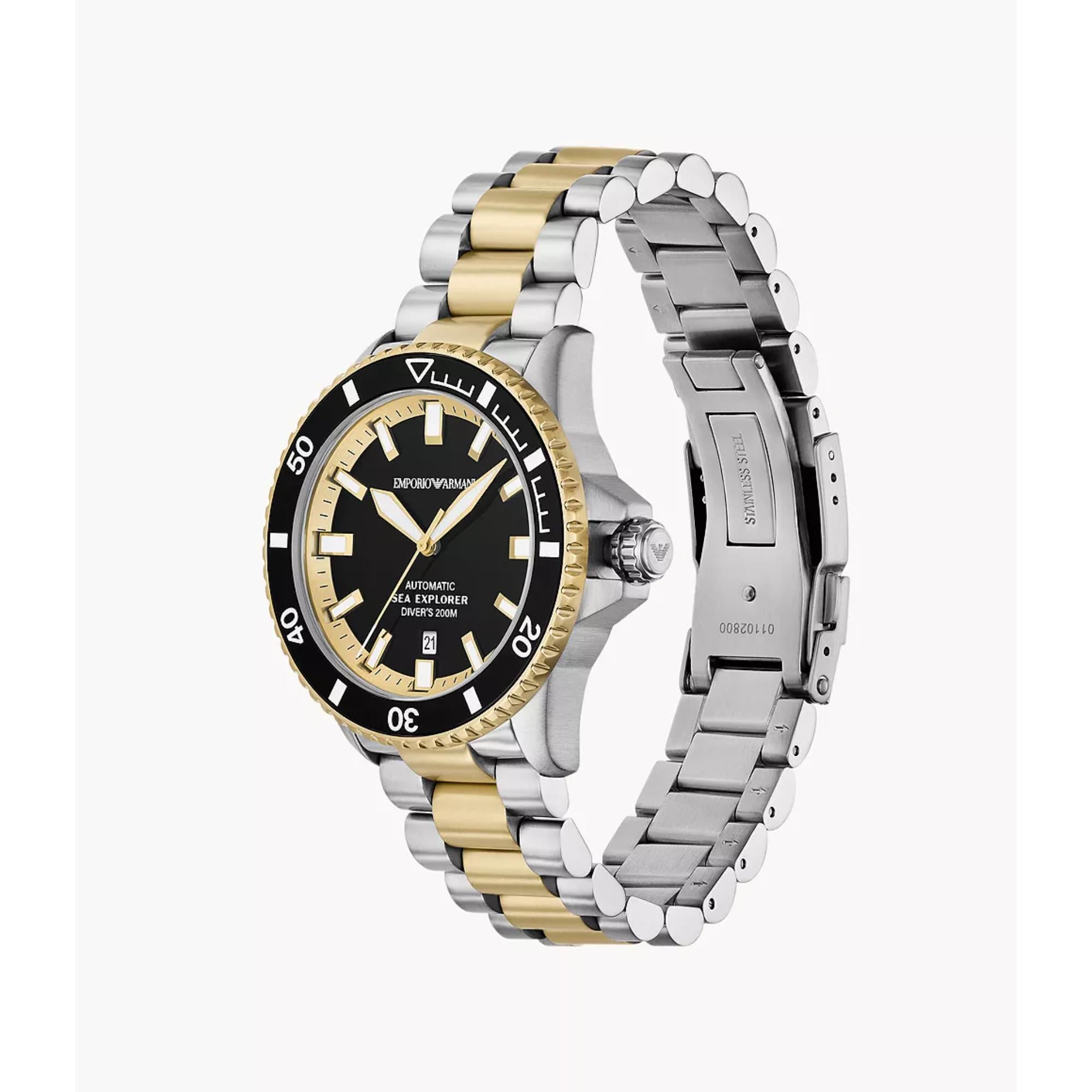 Emporio Armani Sea Explorer Automatic Black Dial Steel Strap Men's Watch AR60089