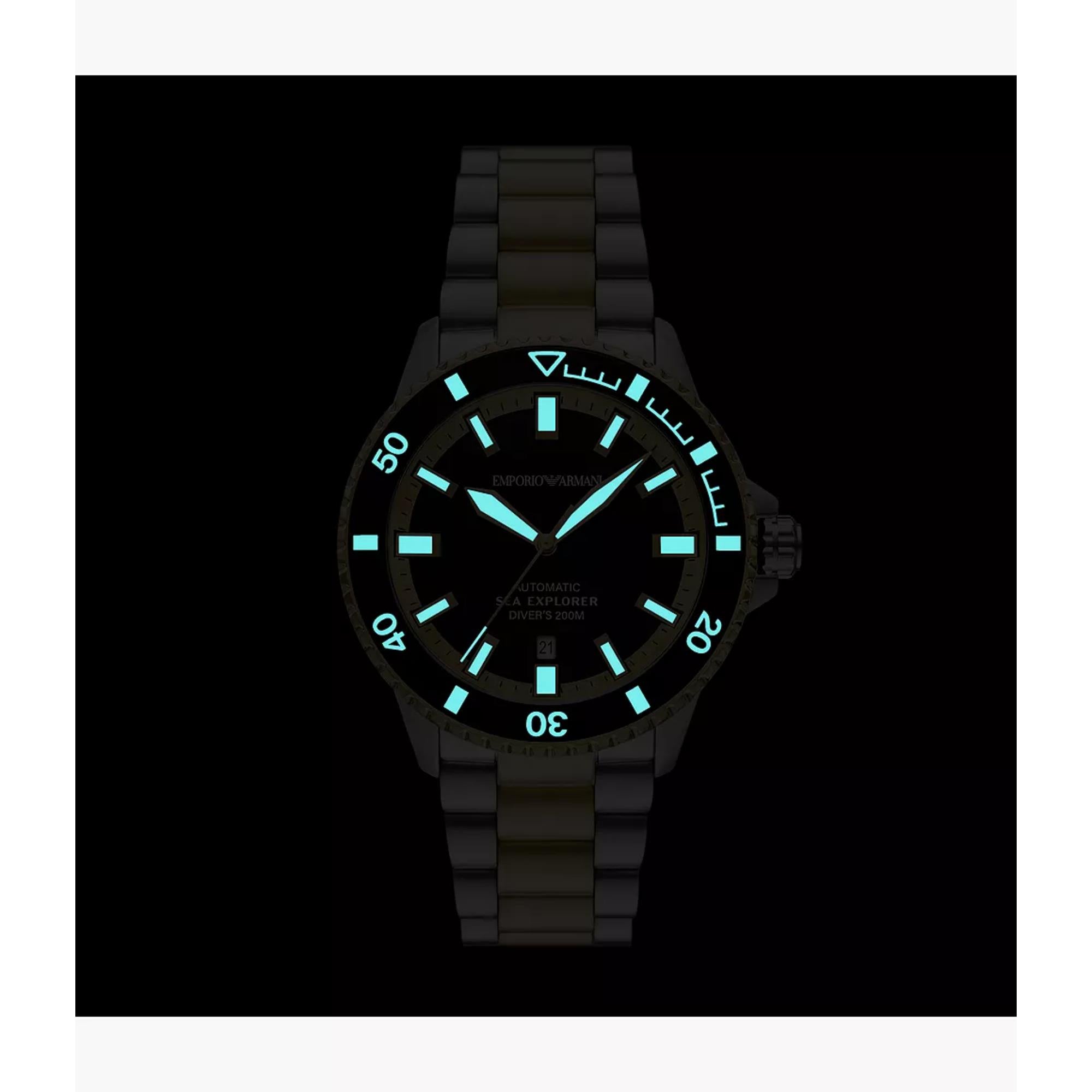 Emporio Armani Sea Explorer Automatic Black Dial Steel Strap Men's Watch AR60089