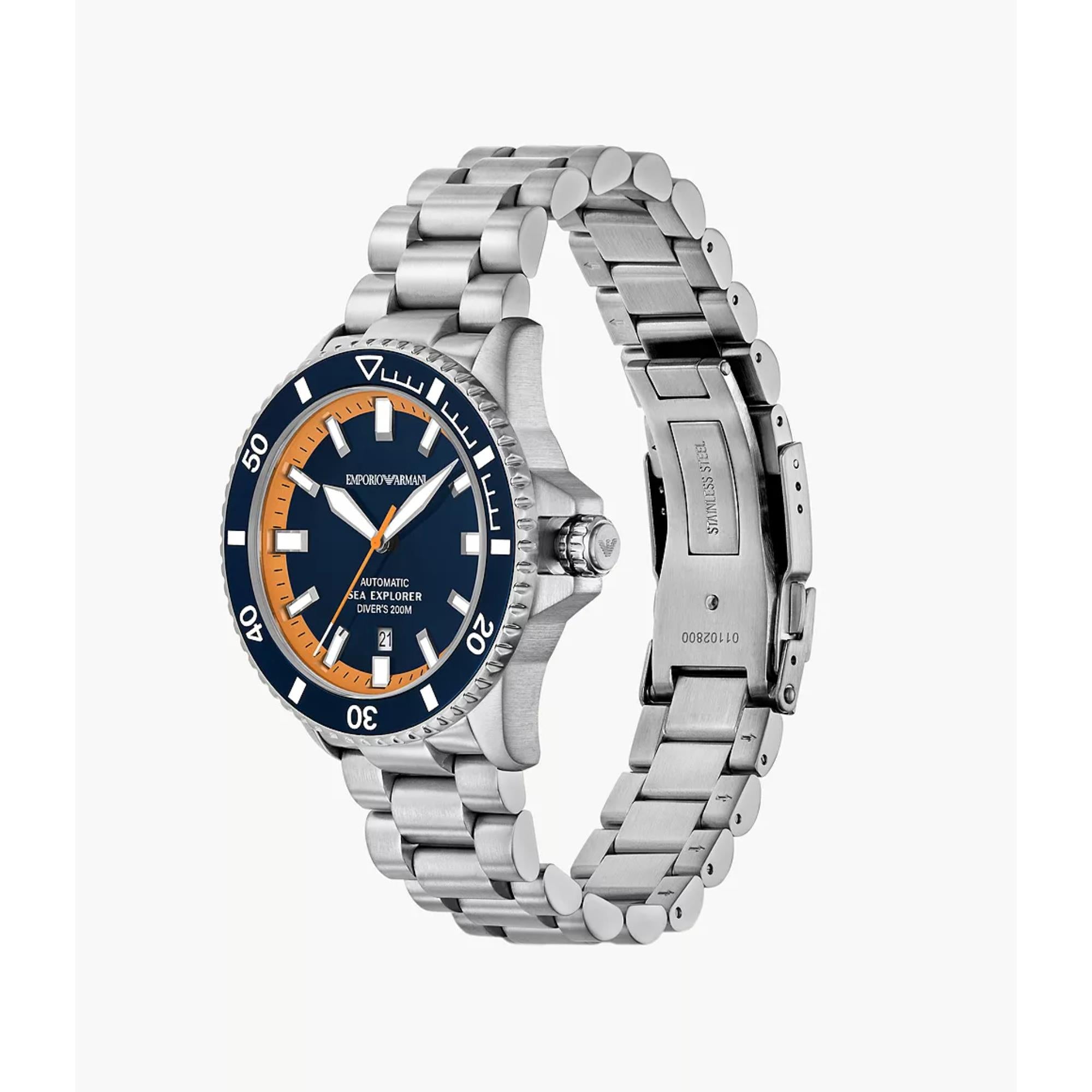 Emporio Armani Sea Explorer Automatic Blue Dial Steel Strap Men's Watch AR60090