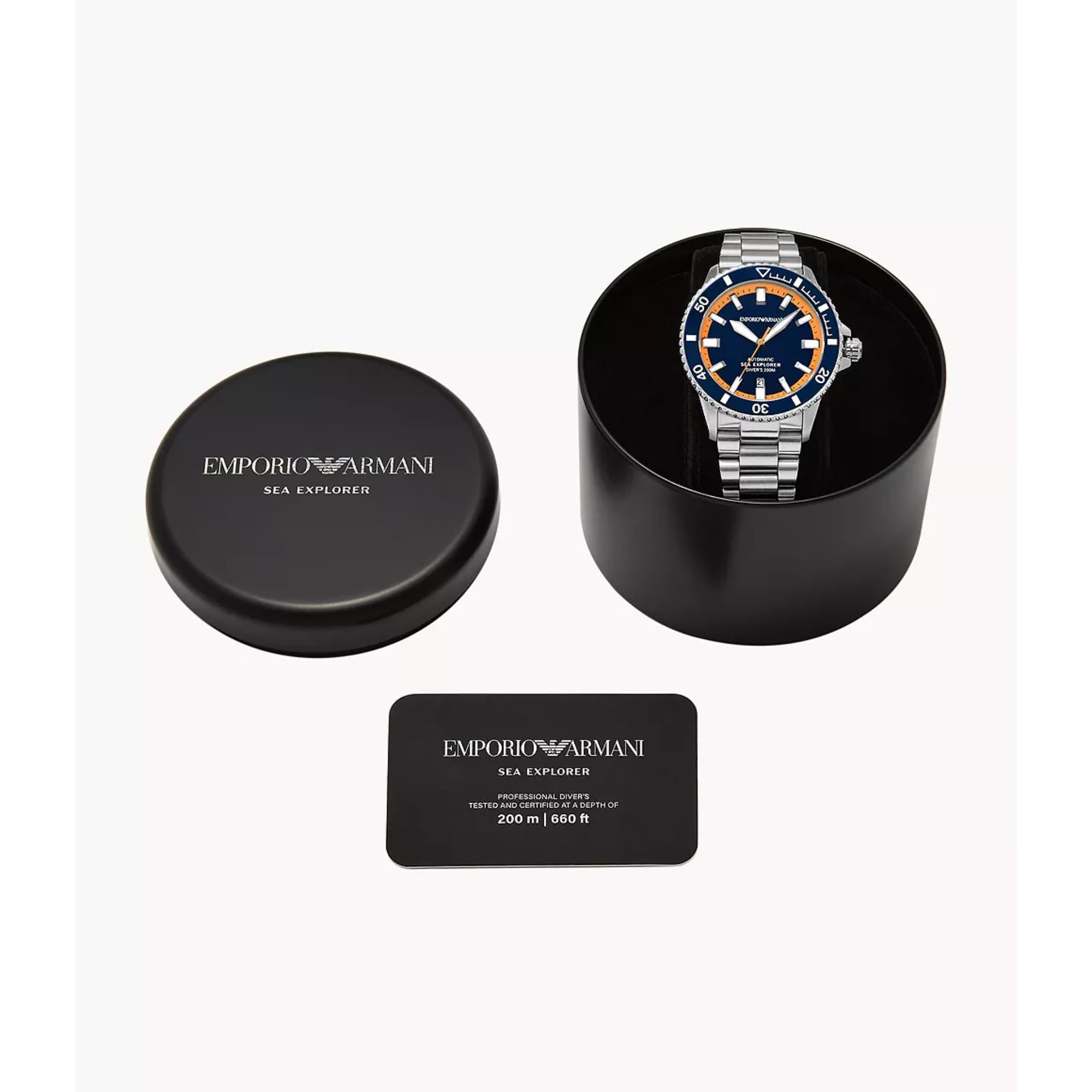 Emporio Armani Sea Explorer Automatic Blue Dial Steel Strap Men's Watch AR60090