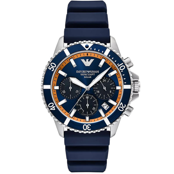 Emporio Armani World Explorer Solar Chronograph Blue Dial Silicone Strap Men's Watch AR11696
